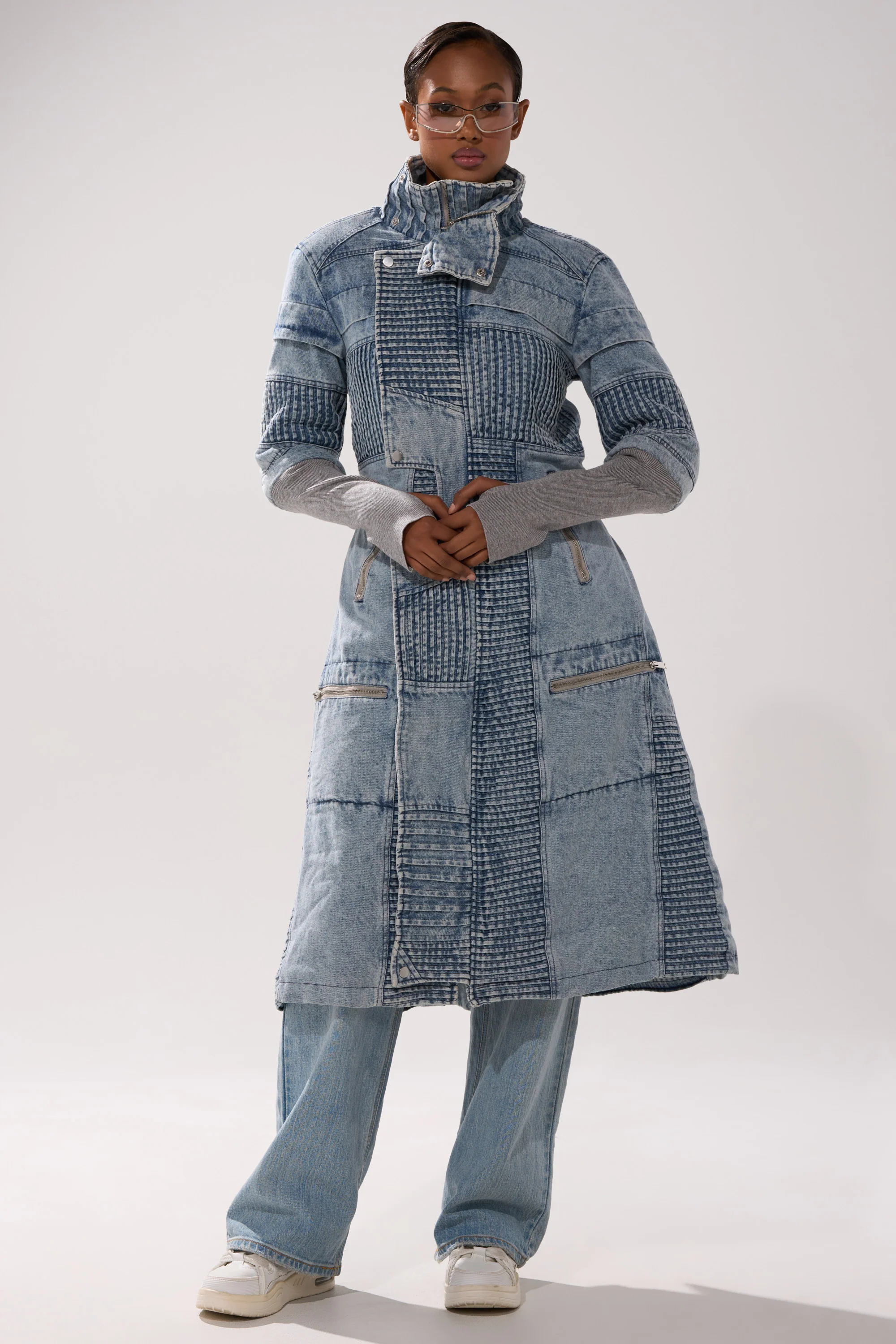 VORTEX DENIM TRENCH COAT IN BLUE - Akira Store