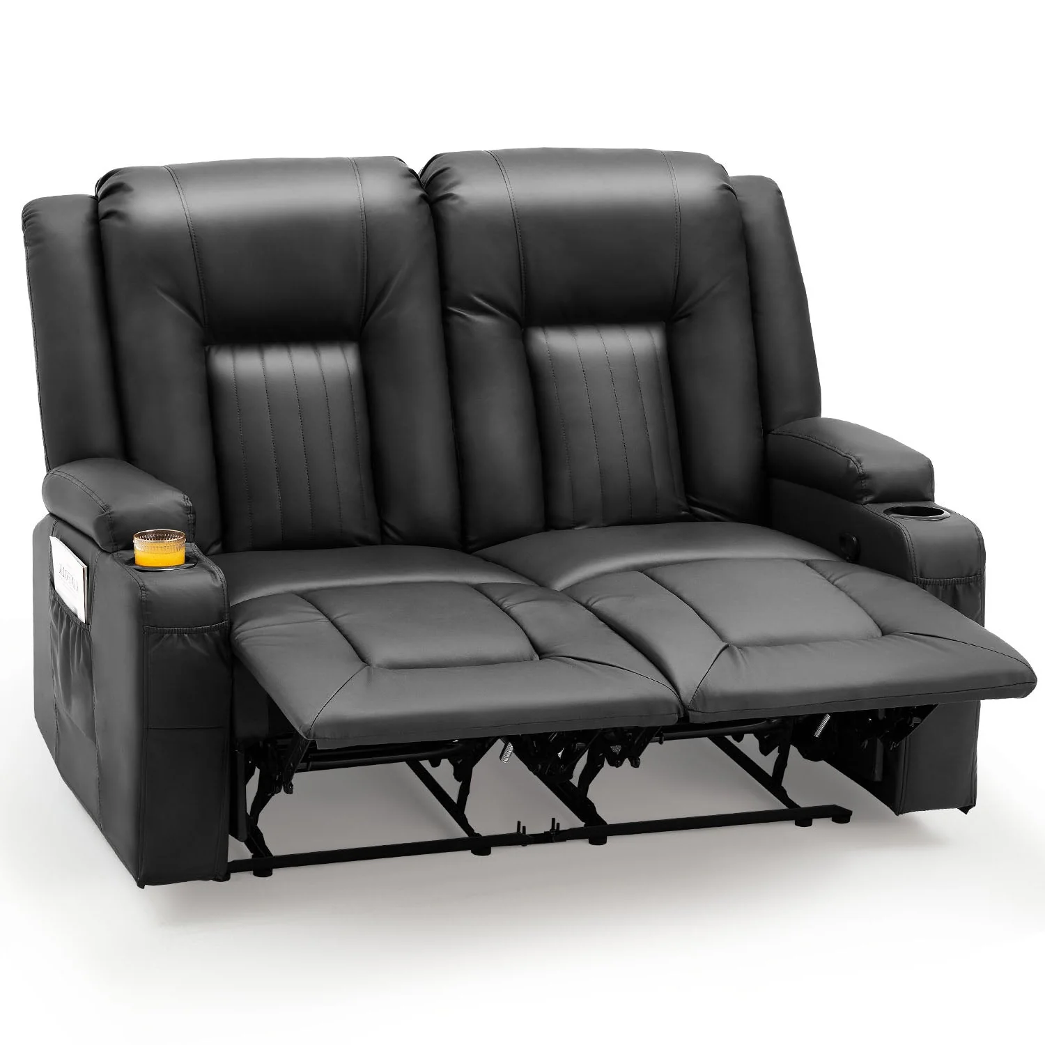 AECOJOY Loveseat Recliner with Cup Holders&Side Pockets, Black, 2
