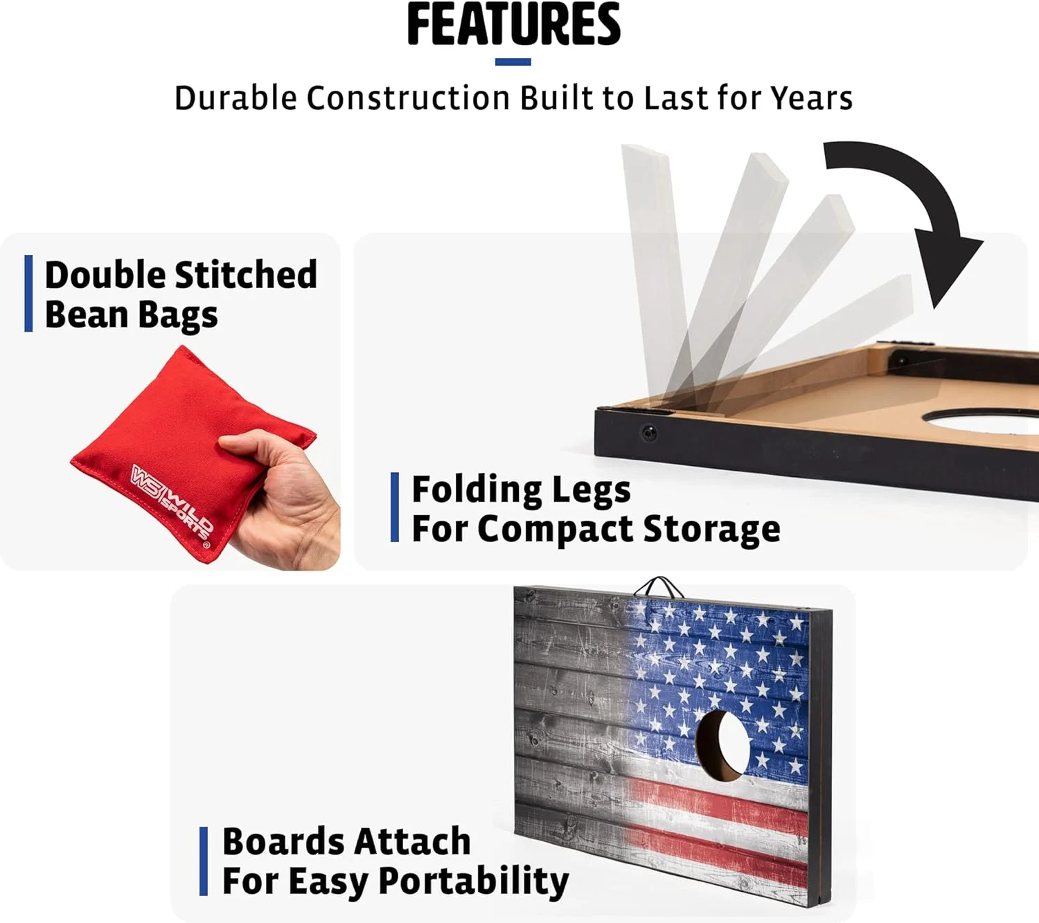 2'x3' Cornhole Outdoor Game Set, USA Flag or Natural Wood Options with Carry Bag Included - Image 3