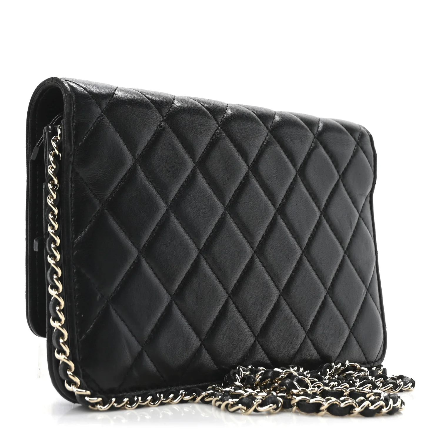 Lambskin Quilted Golden Class Wallet on Chain WOC Black