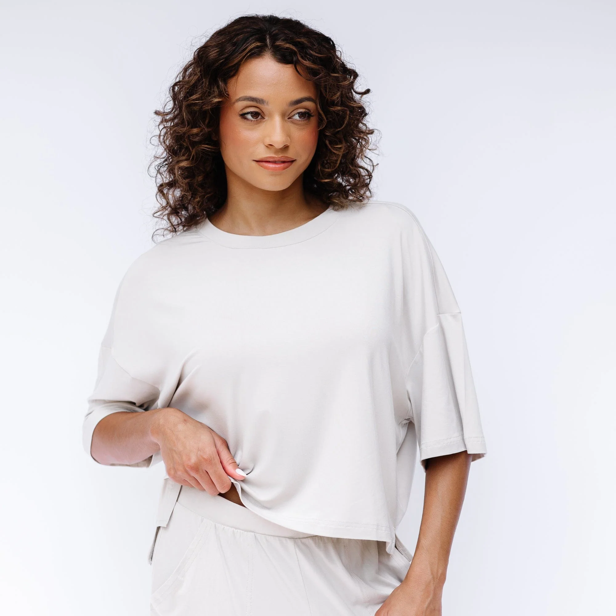 Women's Short Sleeve Boxy Tee in Oat