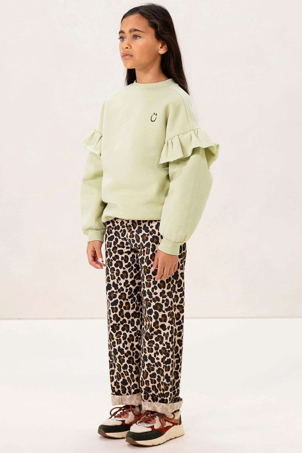 Bruine straight leg jeans met leopard print