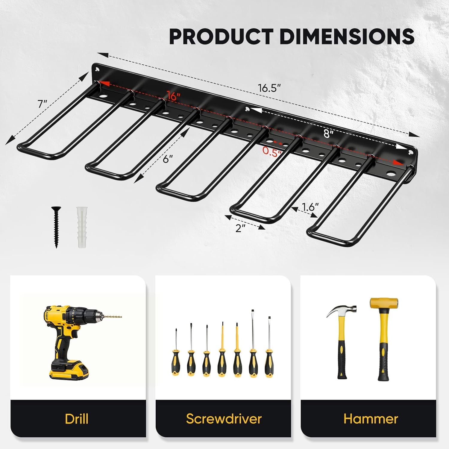 POKIPO Power Tool Organizer, 4 Drill Holder Wall Mount, Heavy Duty Garage Tool Organizer and Storage, Suitable Tool Rack for Tool Room, Workshop, Garage