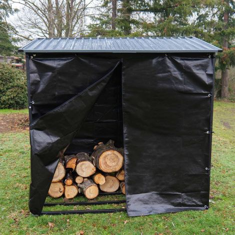 Étagère à bûches Toit incliné - capacité 3 stères - Longueur 186 cm - Abri bois range buches Extérieur - Bâche de protection — vue 3