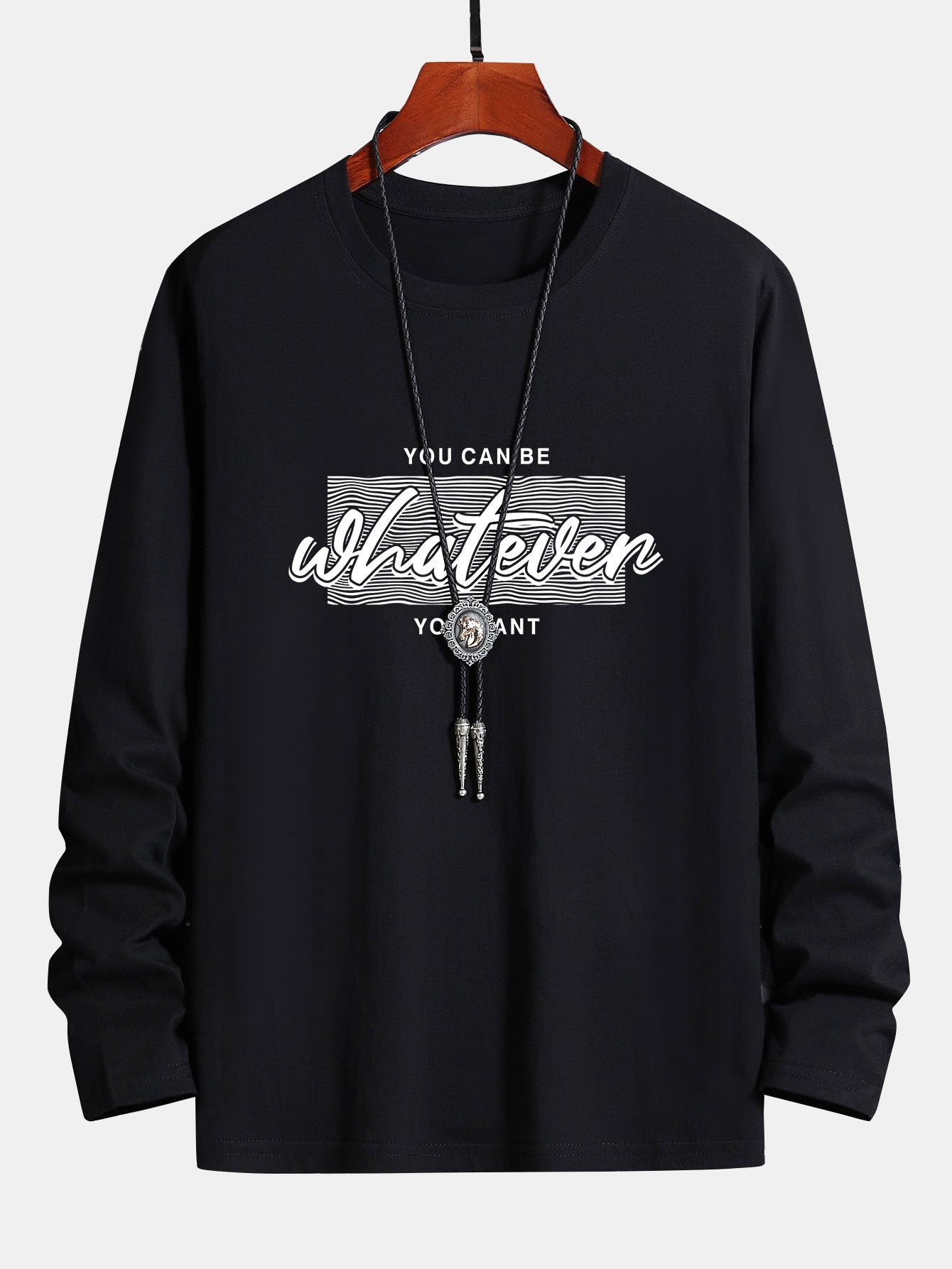 T-shirt en coton à manches longues avec imprimé slogan