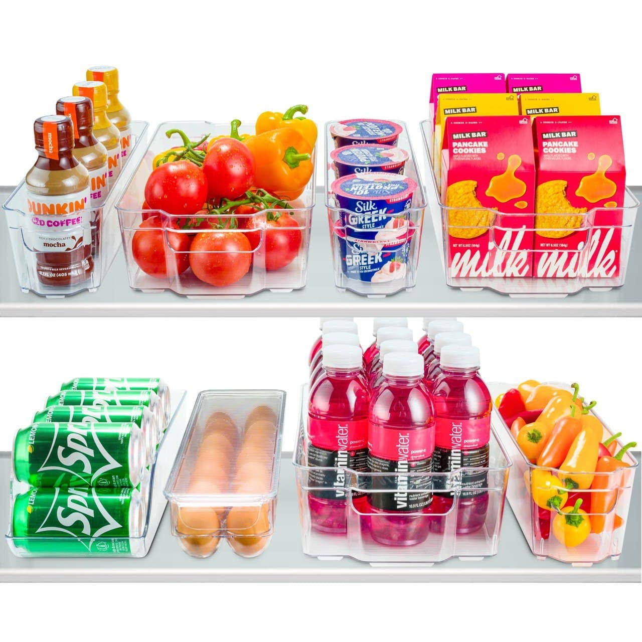 Seseno Set of 8 Refrigerator Pantry Organizer Bins - Clear Food Storage Baskets for Kitchen, Countertops, Cabinets, Fridge, Freezer, Be