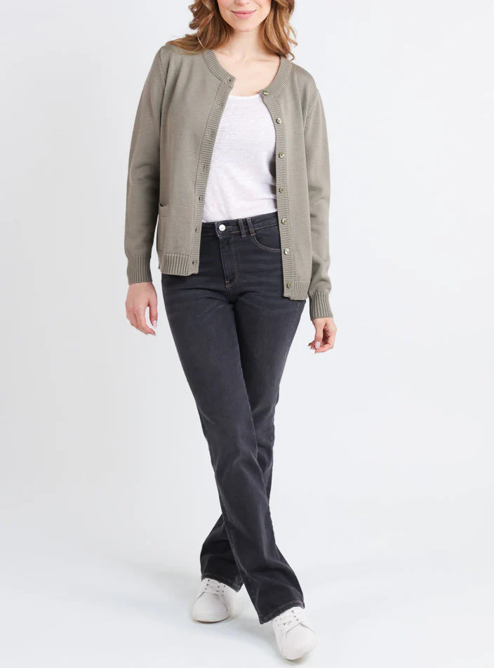 Cardigan femme en laine jersey épais Vert Olive