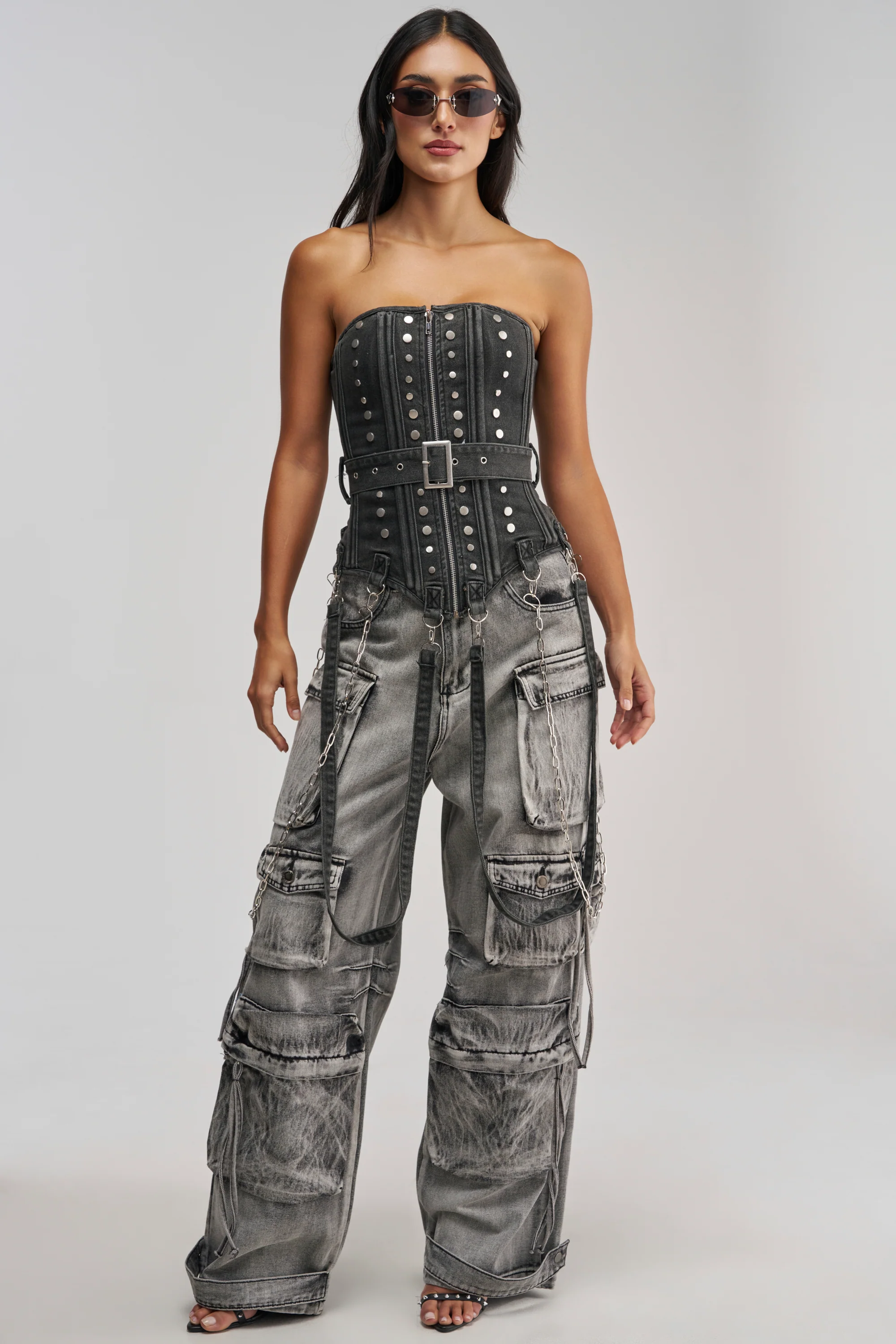 PERK UP STUDDED CORSET IN DENIM - Akira Store