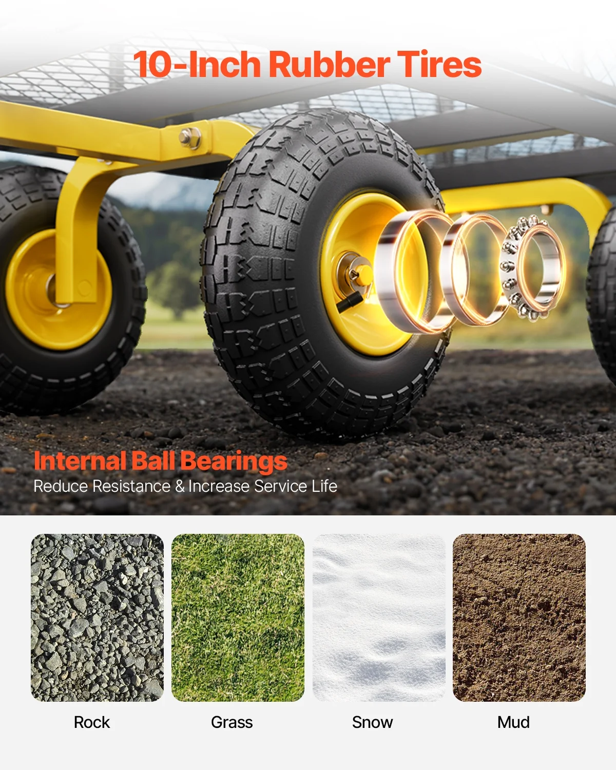 900 Lbs Heavy Duty Steel Garden Cart, Garden Wagon Cart on Wheels, Outdoor Metal Yard Utility Wagon Carts with 10" Tires and Mesh Removable Sides(Convert to Flatbed) and 180��Rotating Handle - Image 5