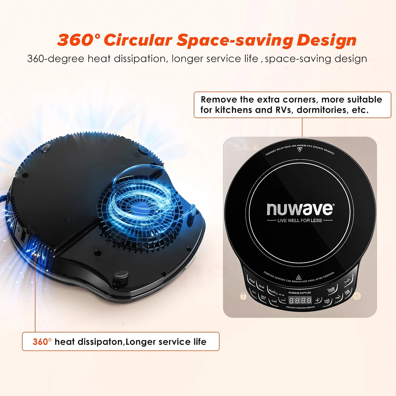 Nuwave Portable Induction Cooktop Flex with 10.25 - Inch Shatter - Proof Ceramic Glass, Large 6.5 - Inch Heating Coil, 3 Wattage Settings 600, 900 & 1300 Watts