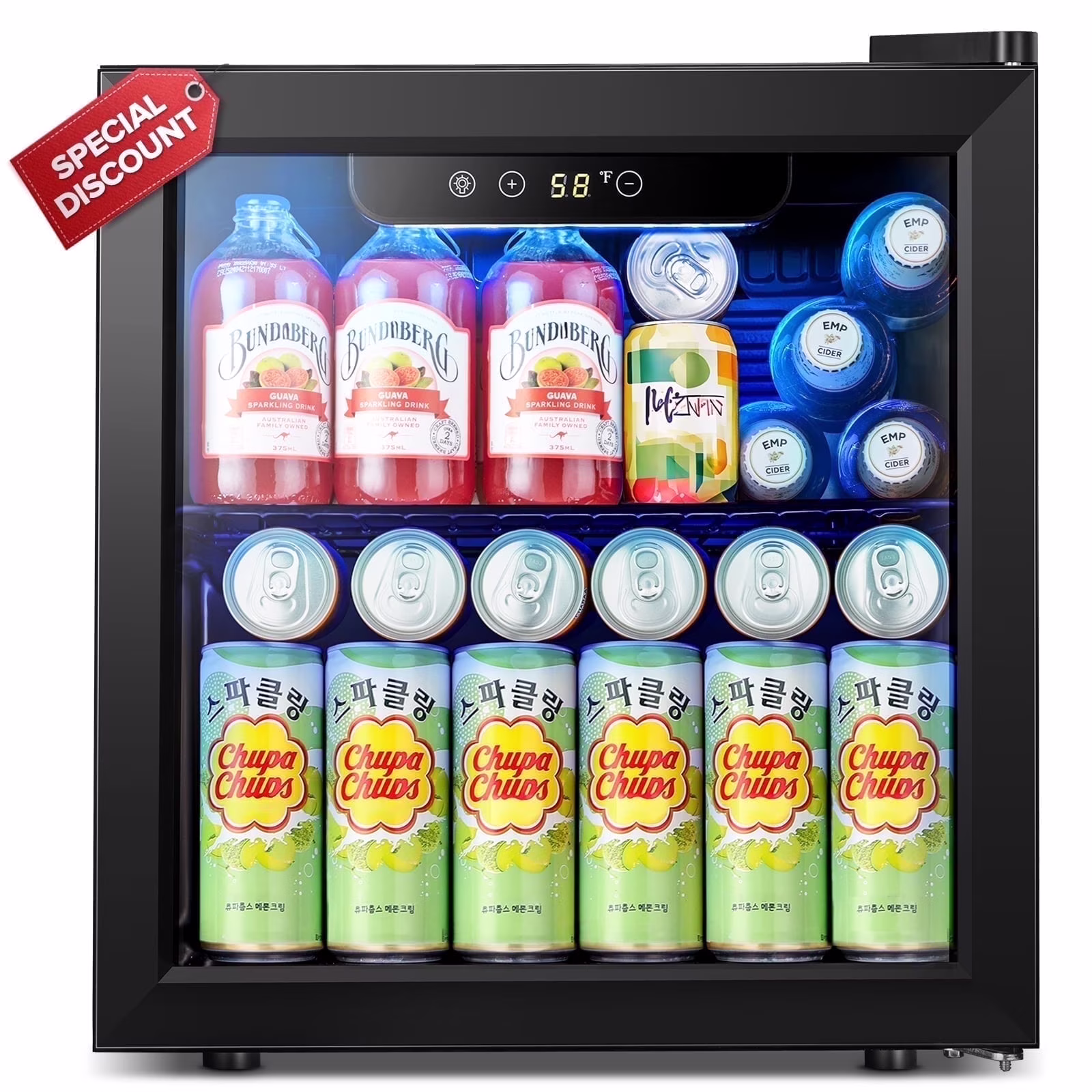 1 3 Cu ft Mini Beverage Refrigerator Cooler 55 Can 12 Bottle Mini Fridge with Double Glass Door, for Home/Bar/Office, Electronic touch control(1 3 cu ft)
