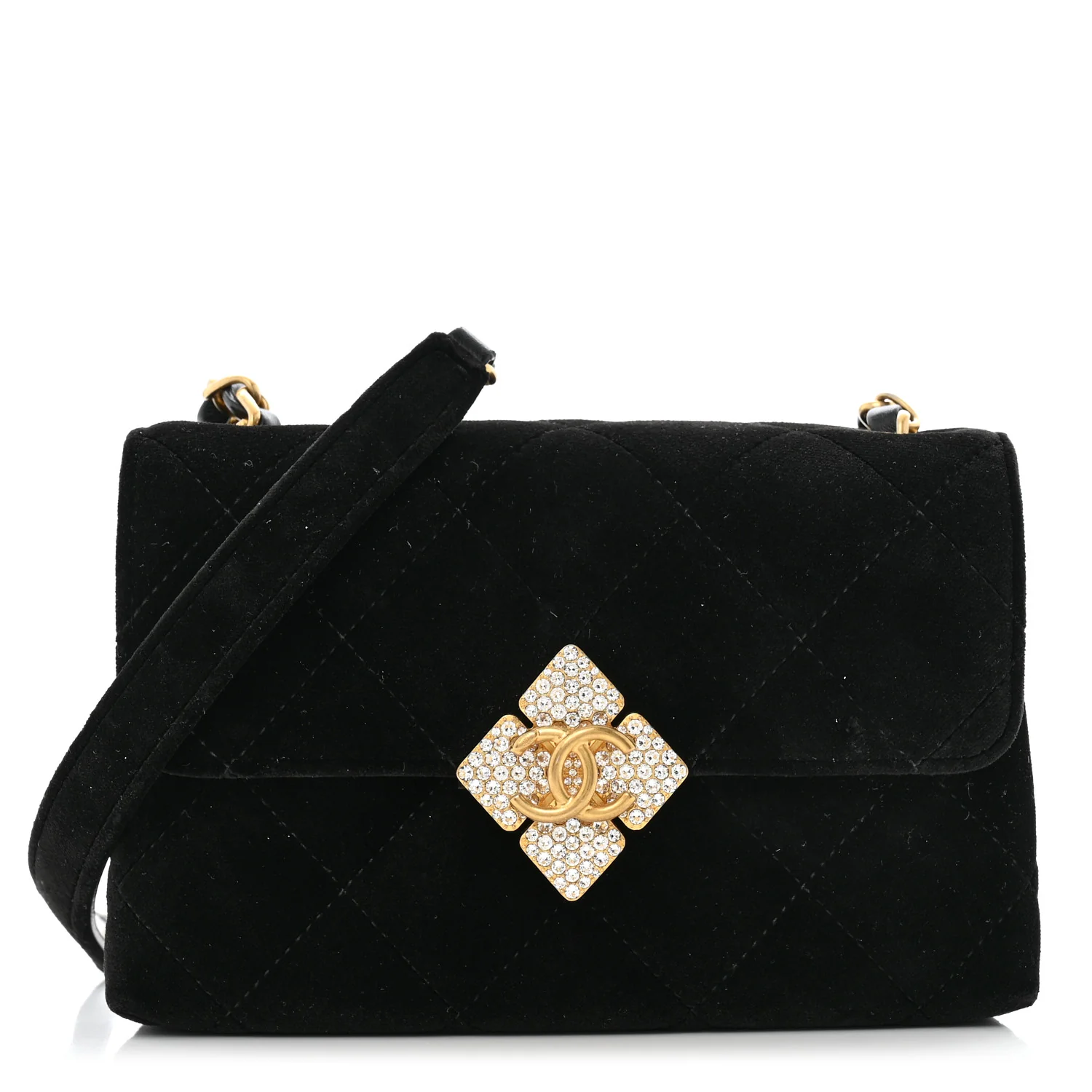 Velvet Strass Diamond Lock Flap Black