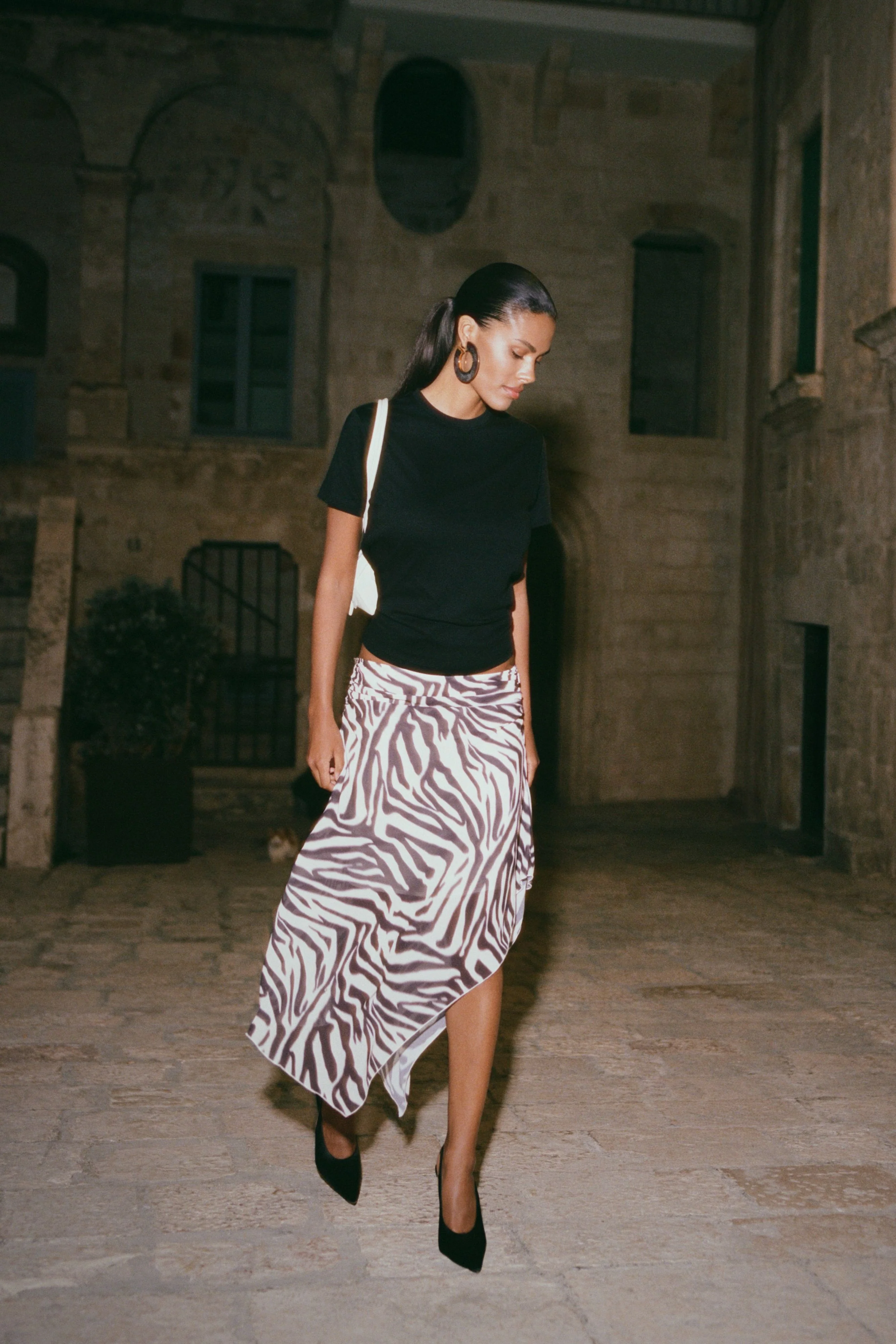 Lana Chiffon Midi Skirt - Abstract Zebra Print