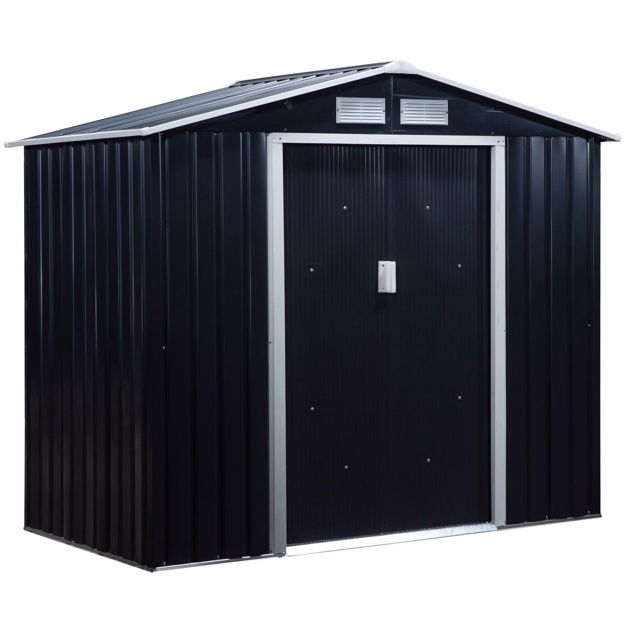 Outsunny 7' x 4' Metal Storage Shed Organizer, Garden Tool House with 4 Vents and 2 Sliding Doors for Backyard, Patio, Garage, Lawn, Dark Gray