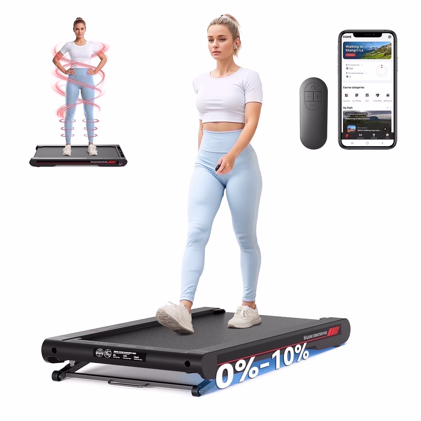 Walking Pad Treadmill with APP,3 in 1 Portable Under Desk Treadmill Fitness,Walking Vibration Workout Pad with Remote Control(Red) - Image 3