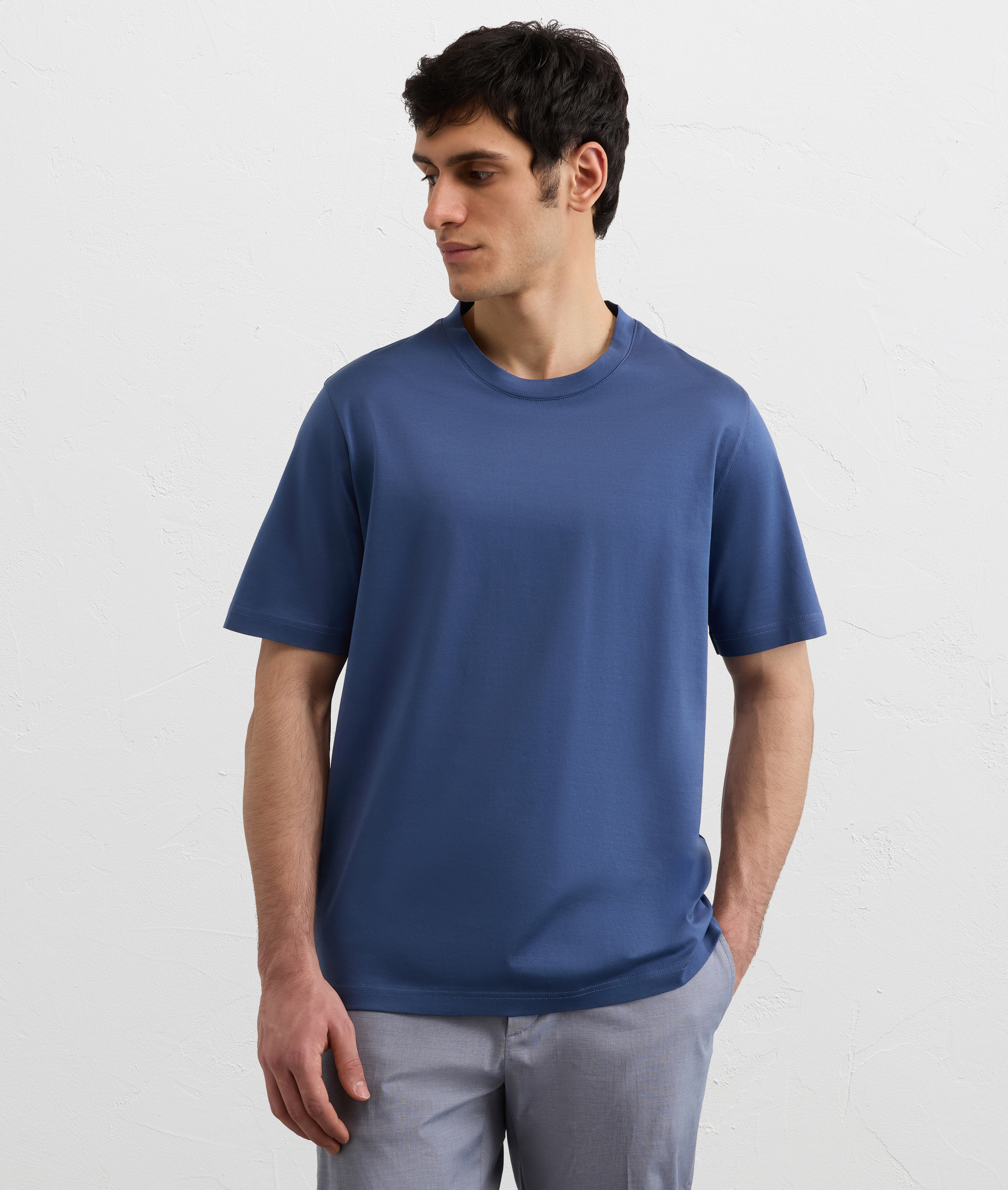 LIGHT BLUE MERCERIZED COTTON JERSEY SHORT SLEEVED T SHIRT