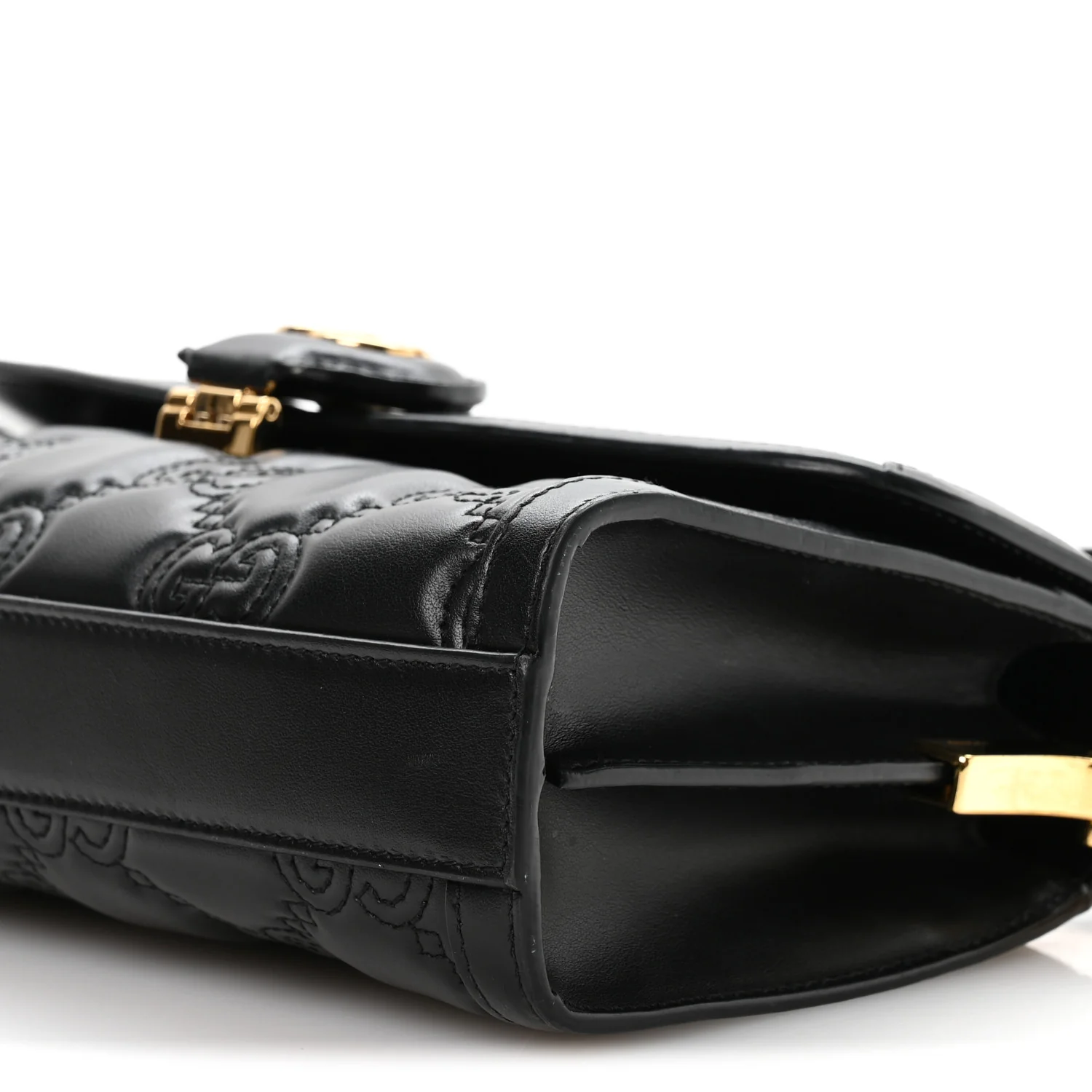 Calfskin GG Matelasse Small Flap Shoulder Bag Black Natural
