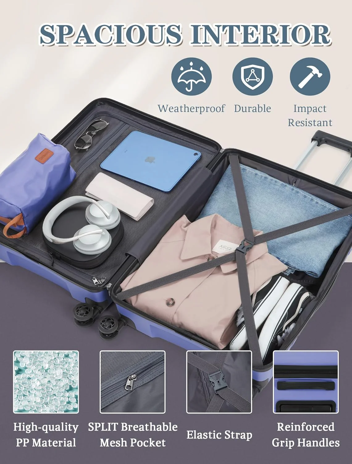 Ensemble de 5 valises à roulettes, valise rigide en ABS avec roulettes multidirectionnelles
