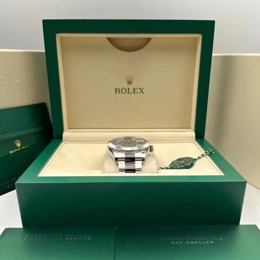 [Super Clone]RLX  Sky-Dweller 42mm Stainless Steel Green Dial Oyster - 336934
