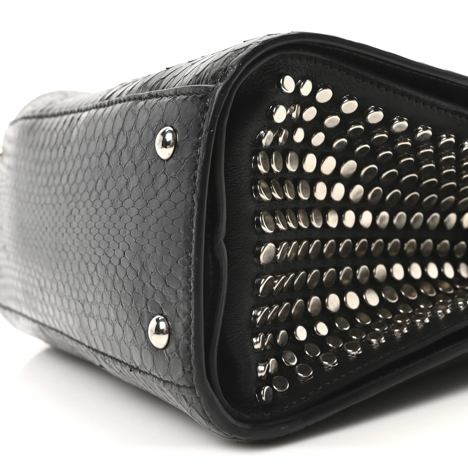 Snakeskin Studded Thalia Top Handle Black