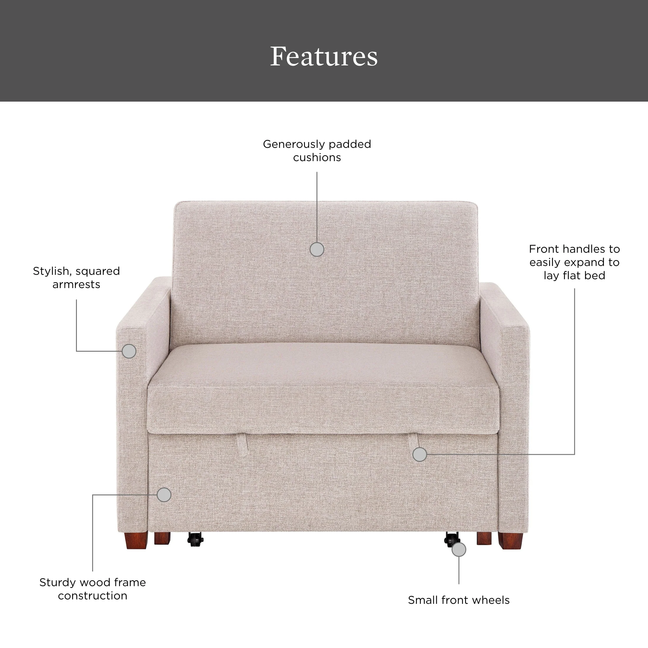 Better Homes & Gardens Nolan Pull Out Sleeper Accent Chair, Wheat