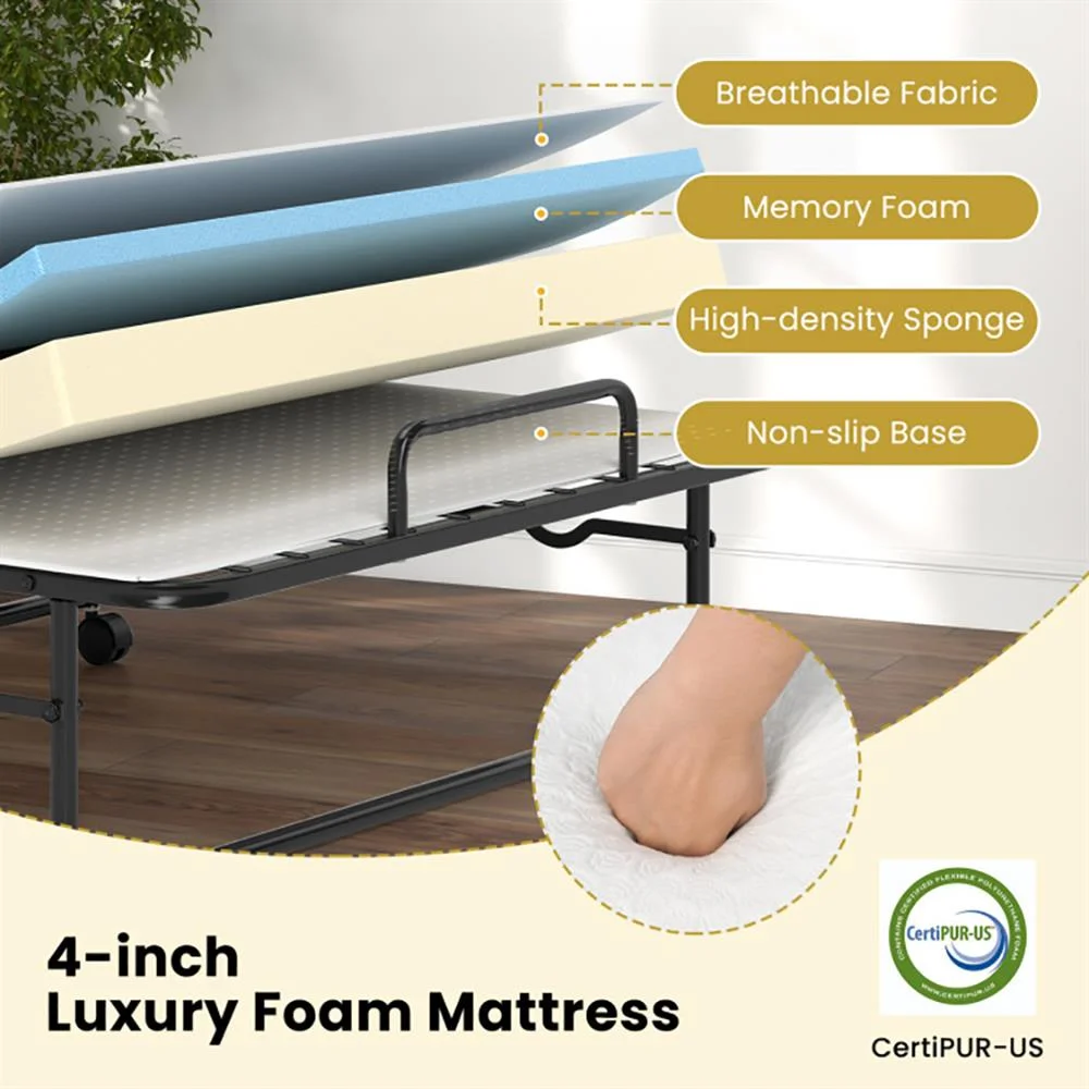 Twin Size Folding Bed with Memory Foam Mattress and Heavy-duty Metal Frame - Image 7