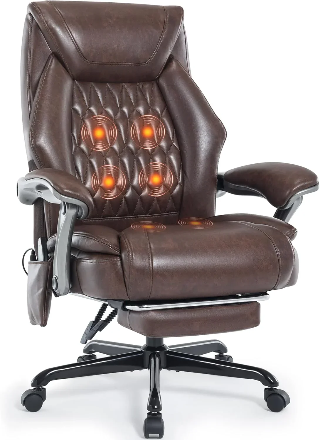 Fauteuil de bureau massant avec chauffage et repose-pieds, fauteuil de bureau ergonomique inclinable de direction