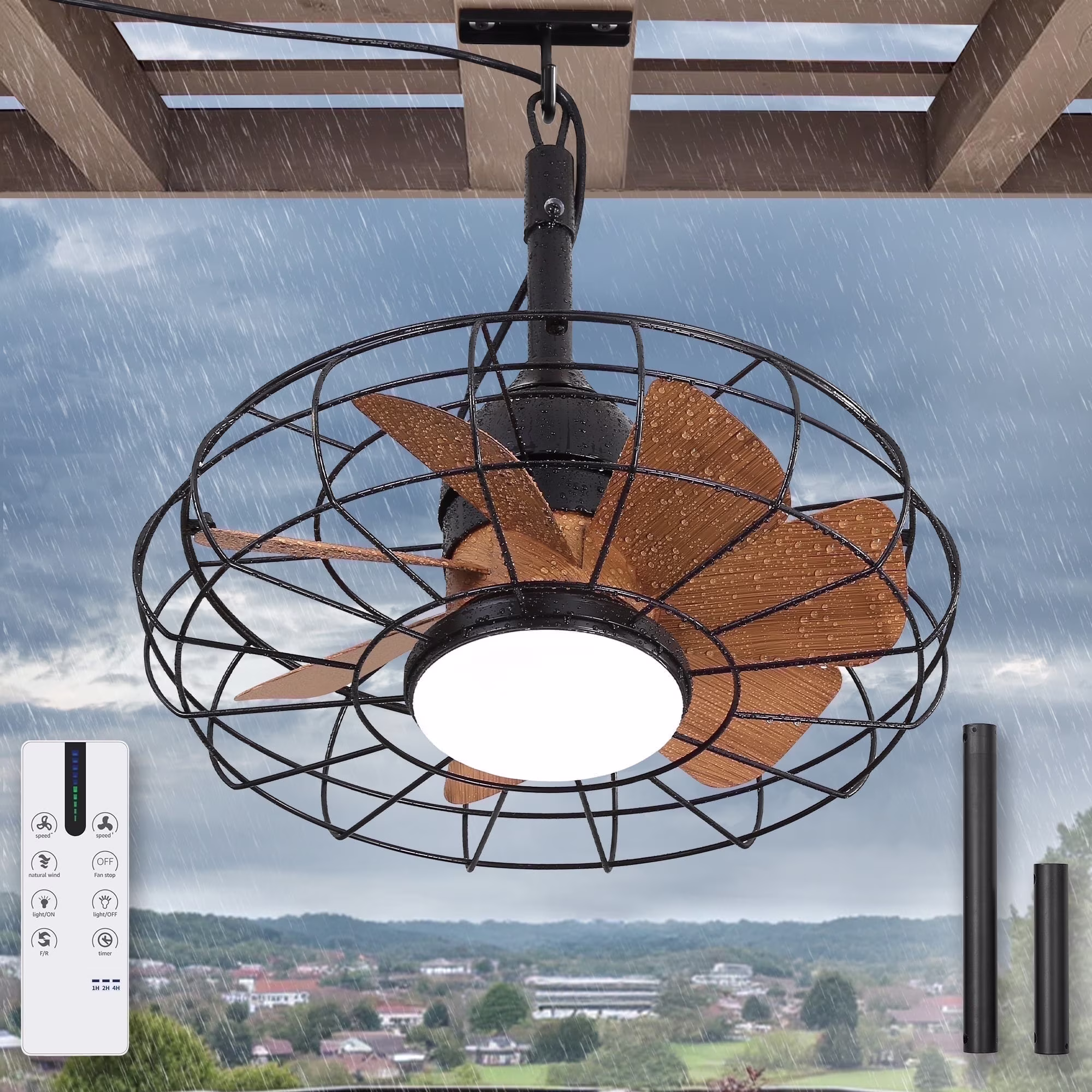 20" Outdoor Ceiling Fan with Light and Remote, 7 Blades Caged Waterproof Gazebo Fan for Patio, Porch, Pergola Canopy, App Control(Caged A) - Image 9