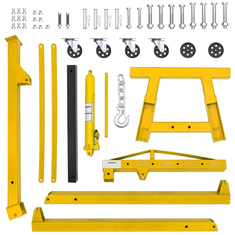 2 Ton Hydraulic Engine Hoist, Shop Crane, Cherry Picker with Telescoping Boom and 6 Casters for Garage Workshop Automotive Repair, Yellow - Image 7