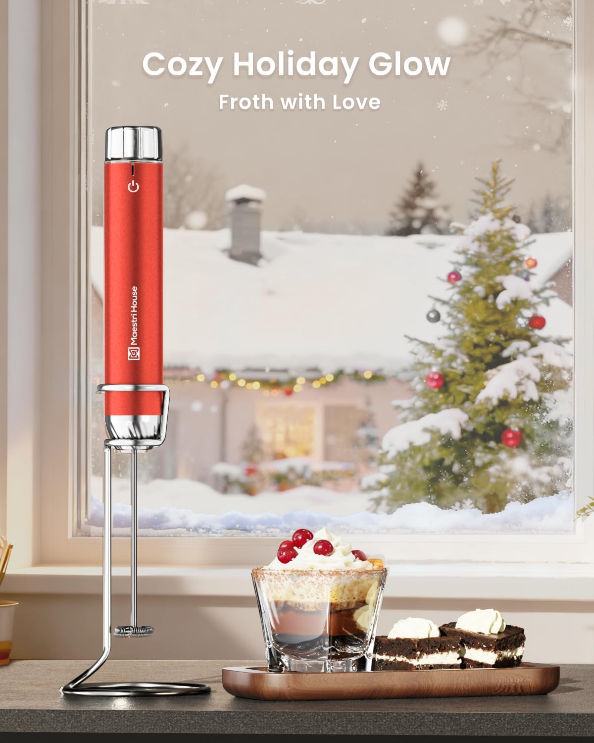 Maestri House LunaFro Max Rechargeable Milk Frother, Stepless Speed Control