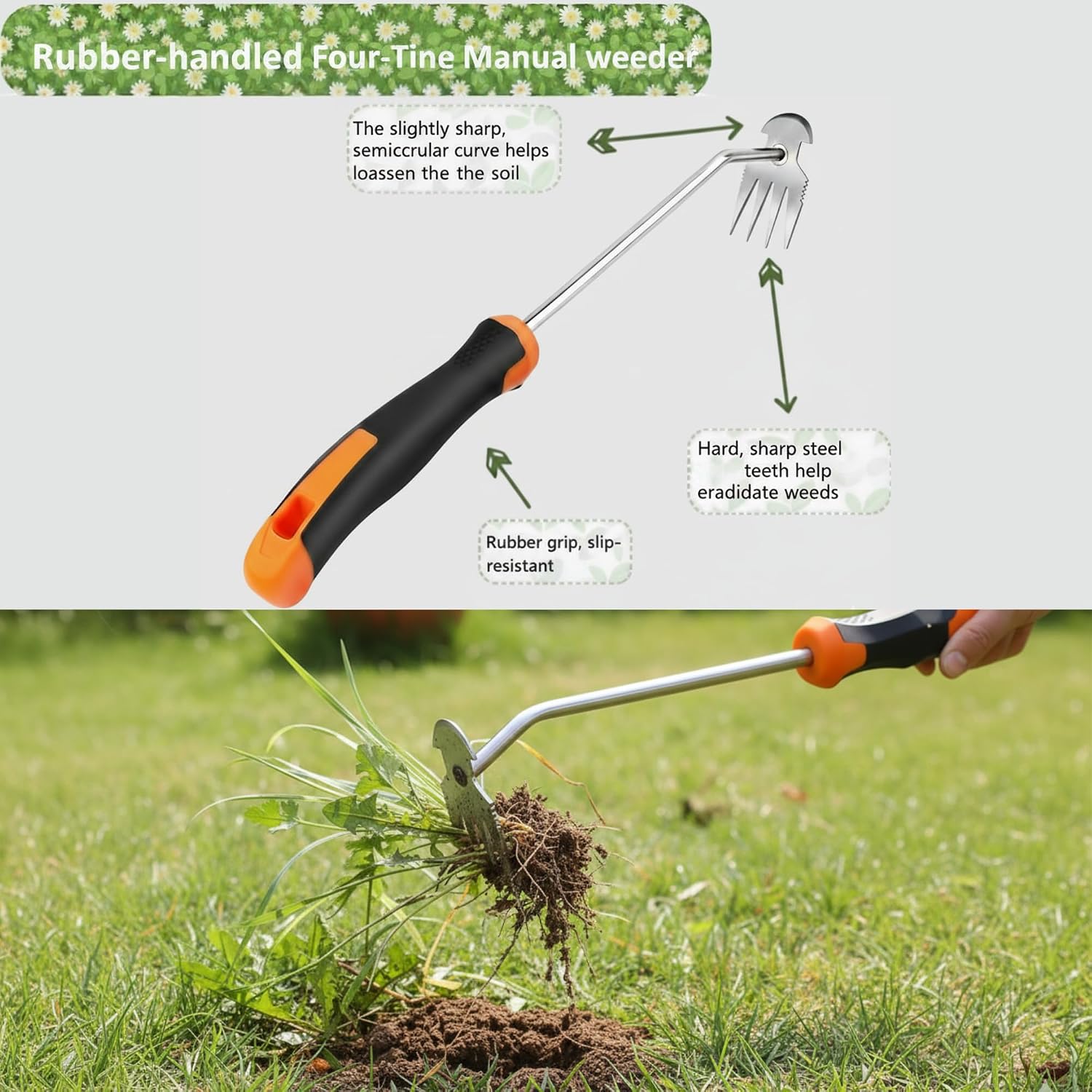 Weed Puller Tool, Portable Rubber-Handled Garden Tools, Four-Tined Weeding Tool, Uprooting Weeding Tools, Crevice Weeder, Yard Weed Tools and Weed Removal Tool (style3)