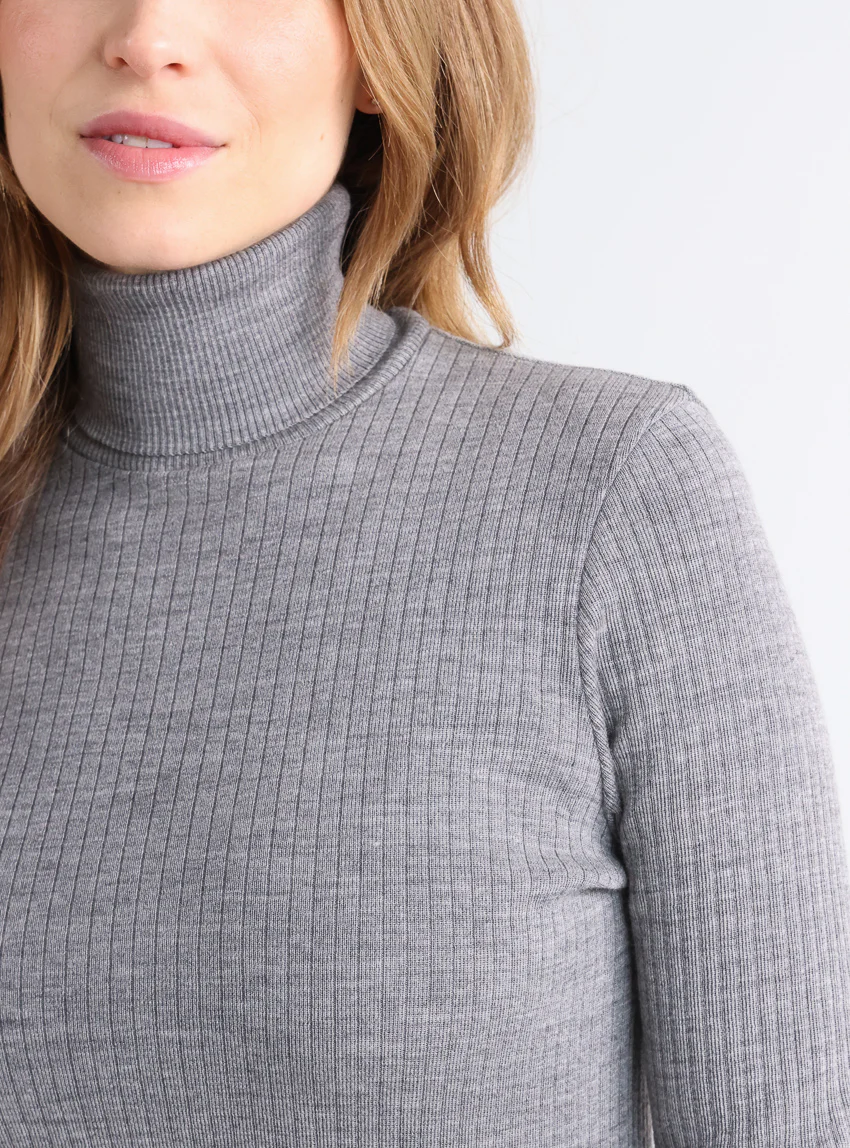 Pull chaussette femme col roule en laine mérinos Gris Léger