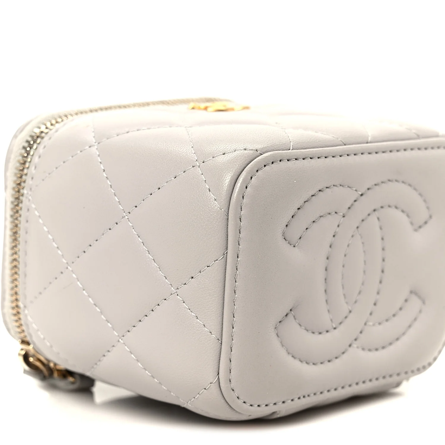 Lambskin Quilted Pearl Crush Mini Vanity Case With Chain Grey