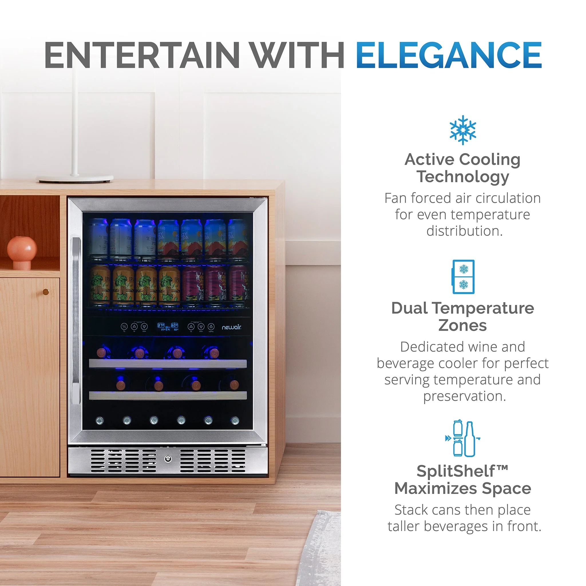 Newair 70-Can, 20-Bottle Built-in Dual Zone Beverage Fridge - 24