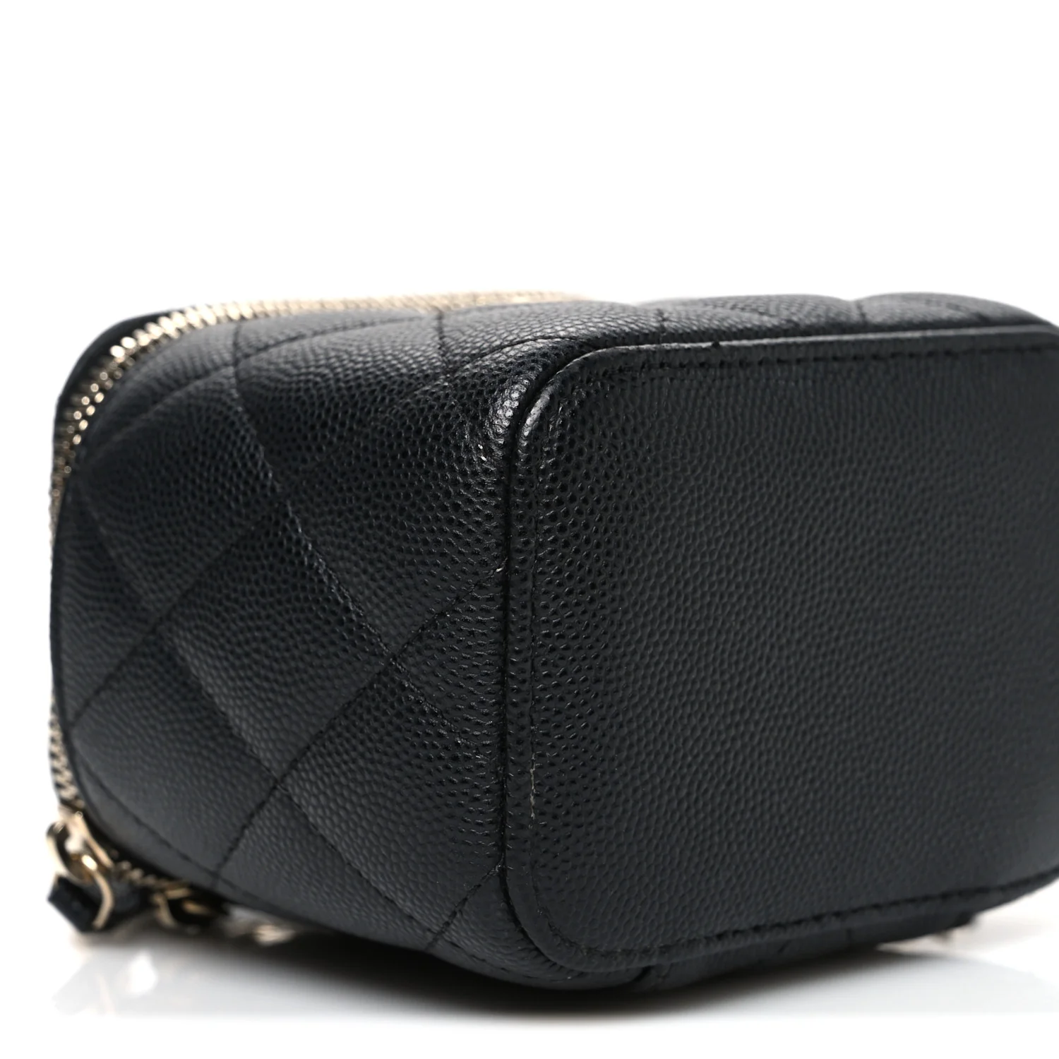 Caviar Quilted Mini Vanity Case With Chain Black