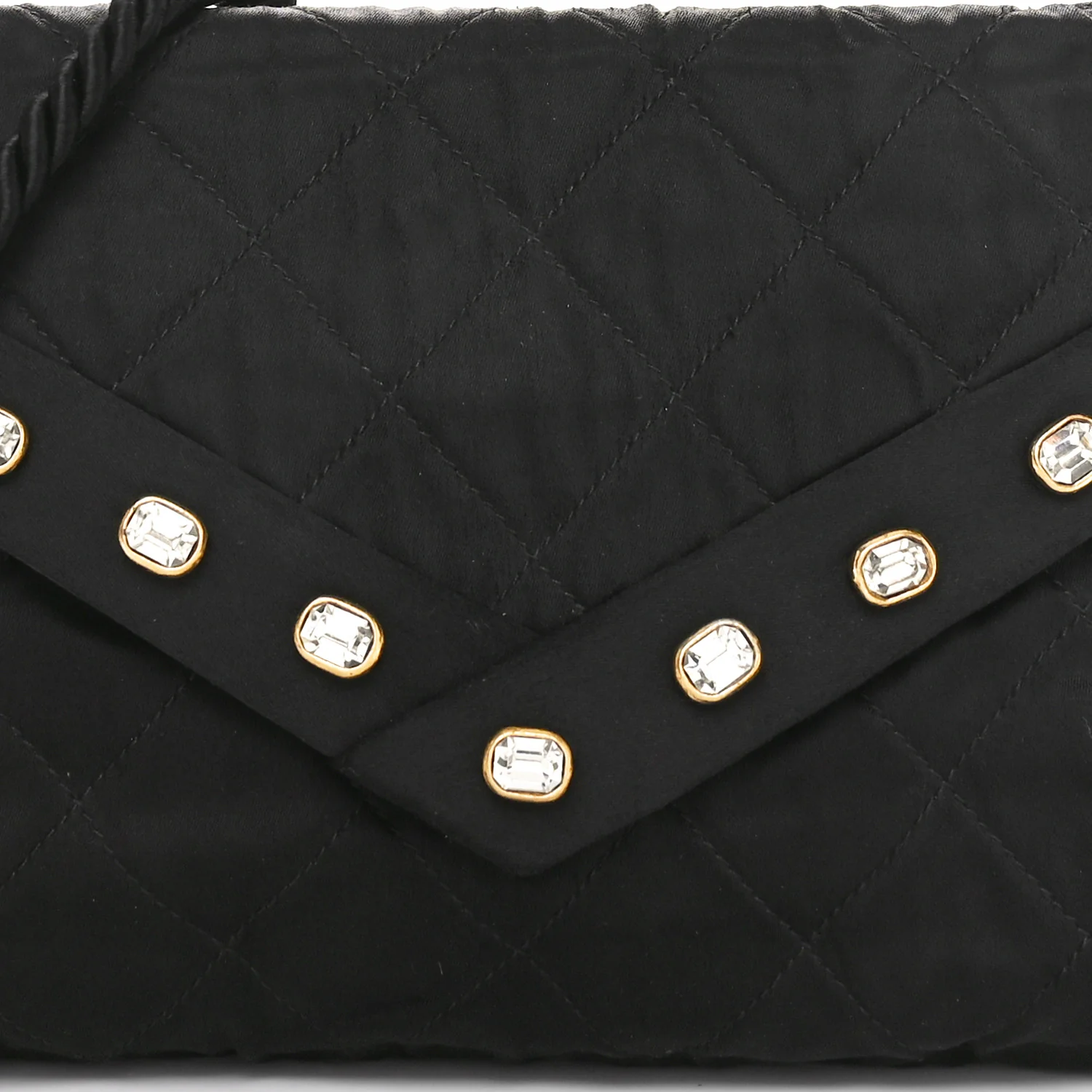 Fabric Quilted Crystal Envelope Small Flap Black