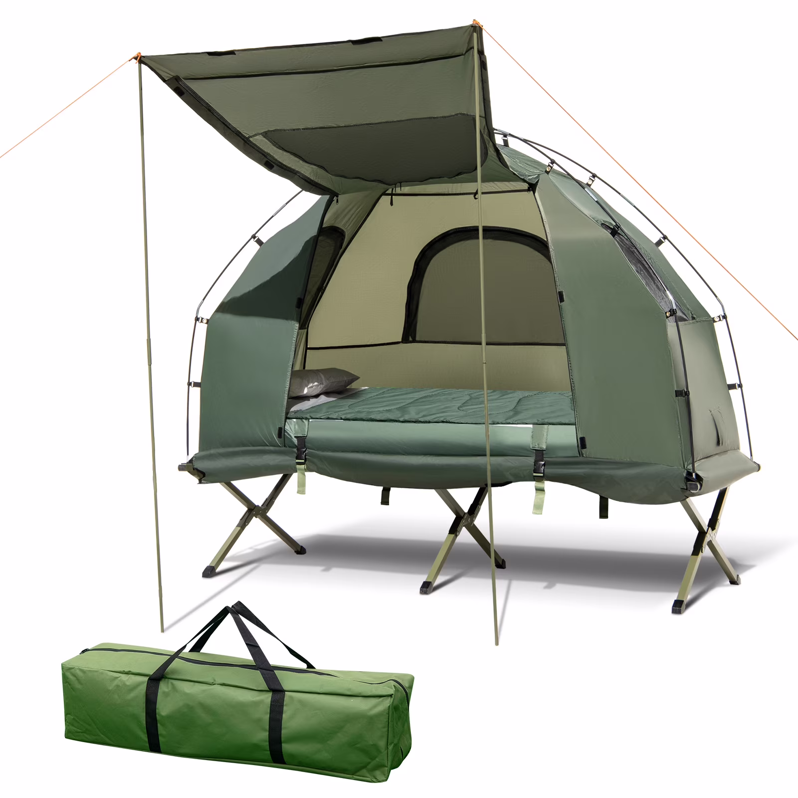 1 Person Folding Camping Tent Cot Portable Pop Up Tent w/Sleeping Bag Air Mattress for Outdoor