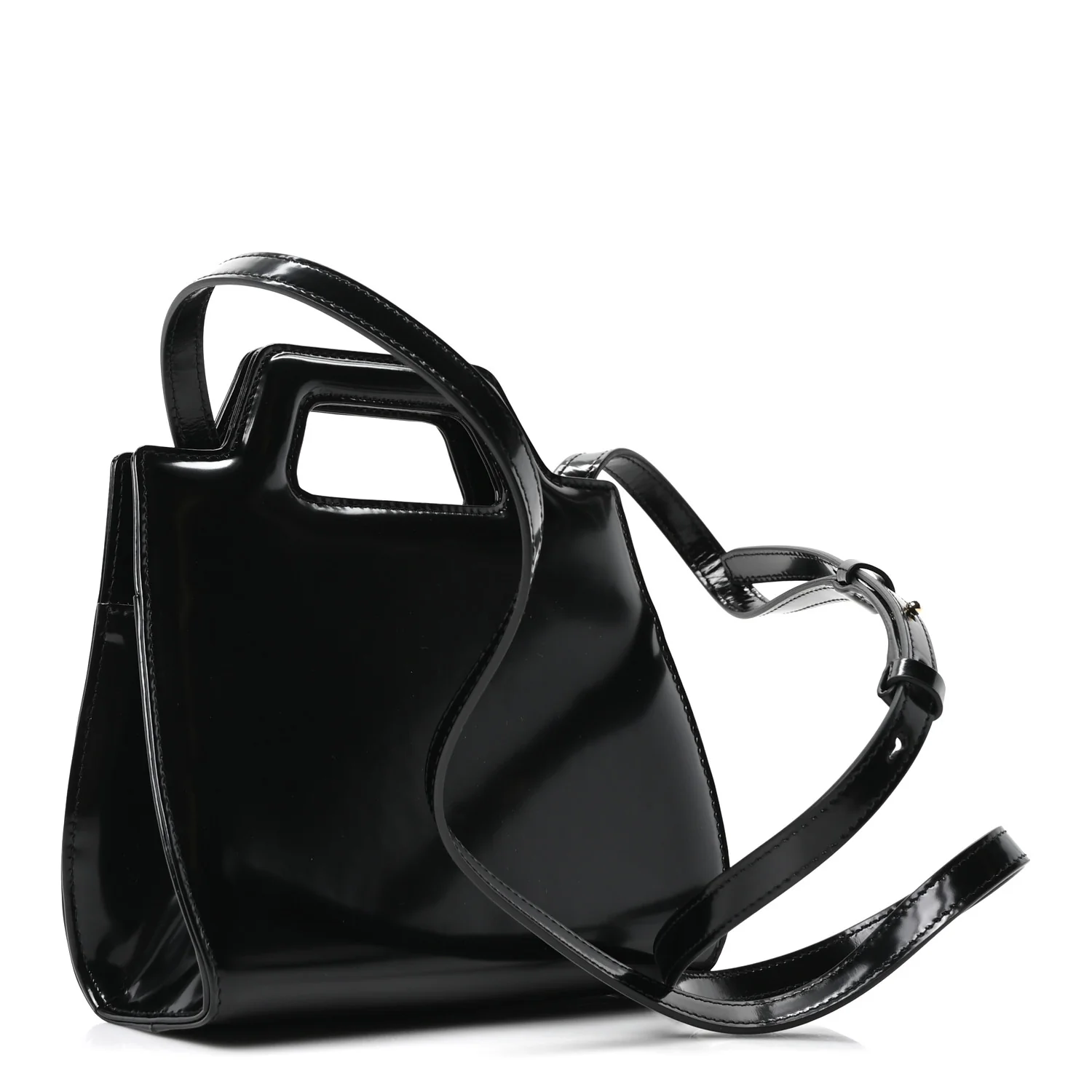 Brushed Calfskin Mini Wanda Top Handle Bag Black