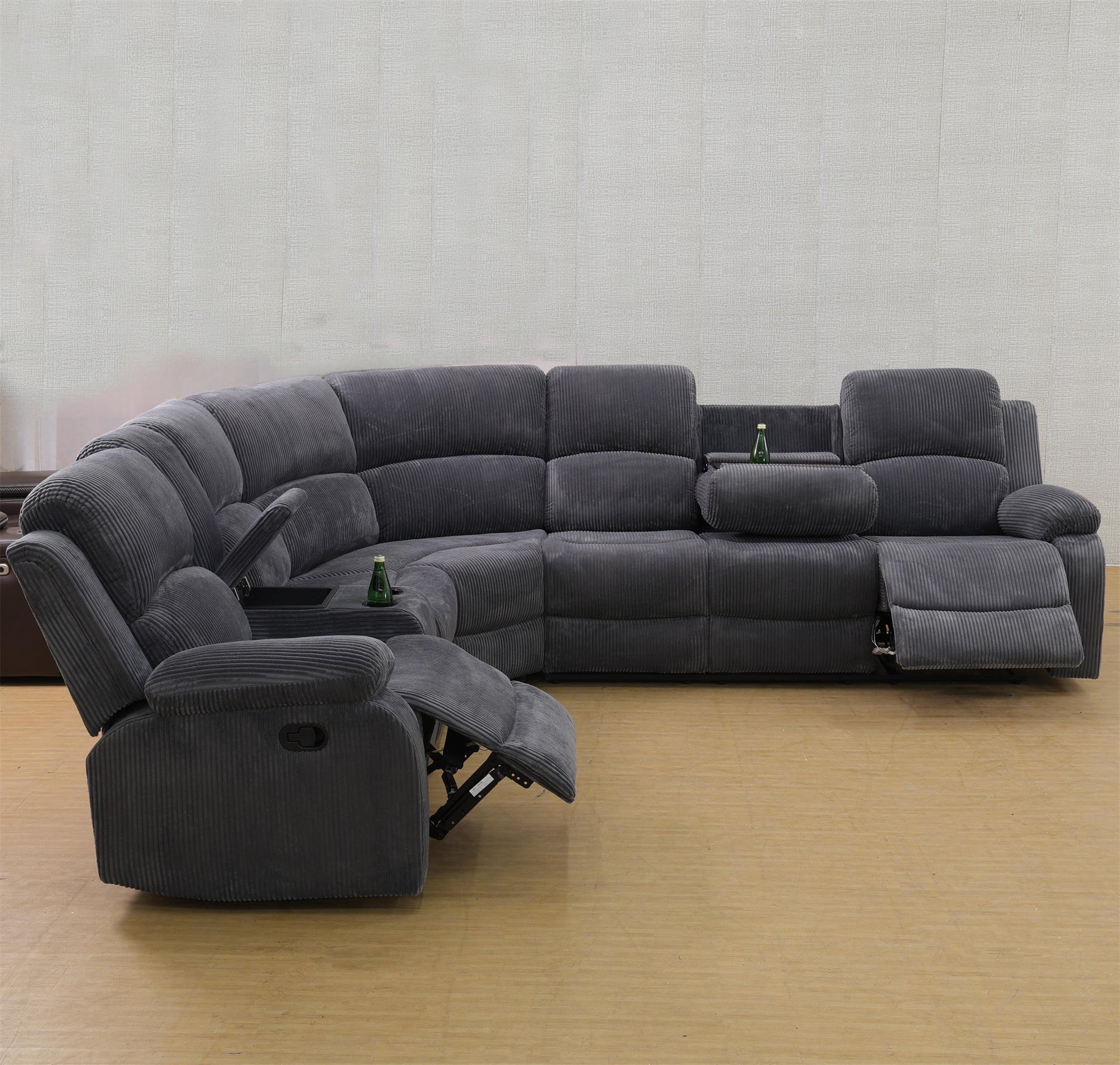 3-Piece Recliner Sofa Set, 6 Seat Sectional Couch with Cup HoldersStorage Console, Gray(Gray|Corduroy) - Image 9