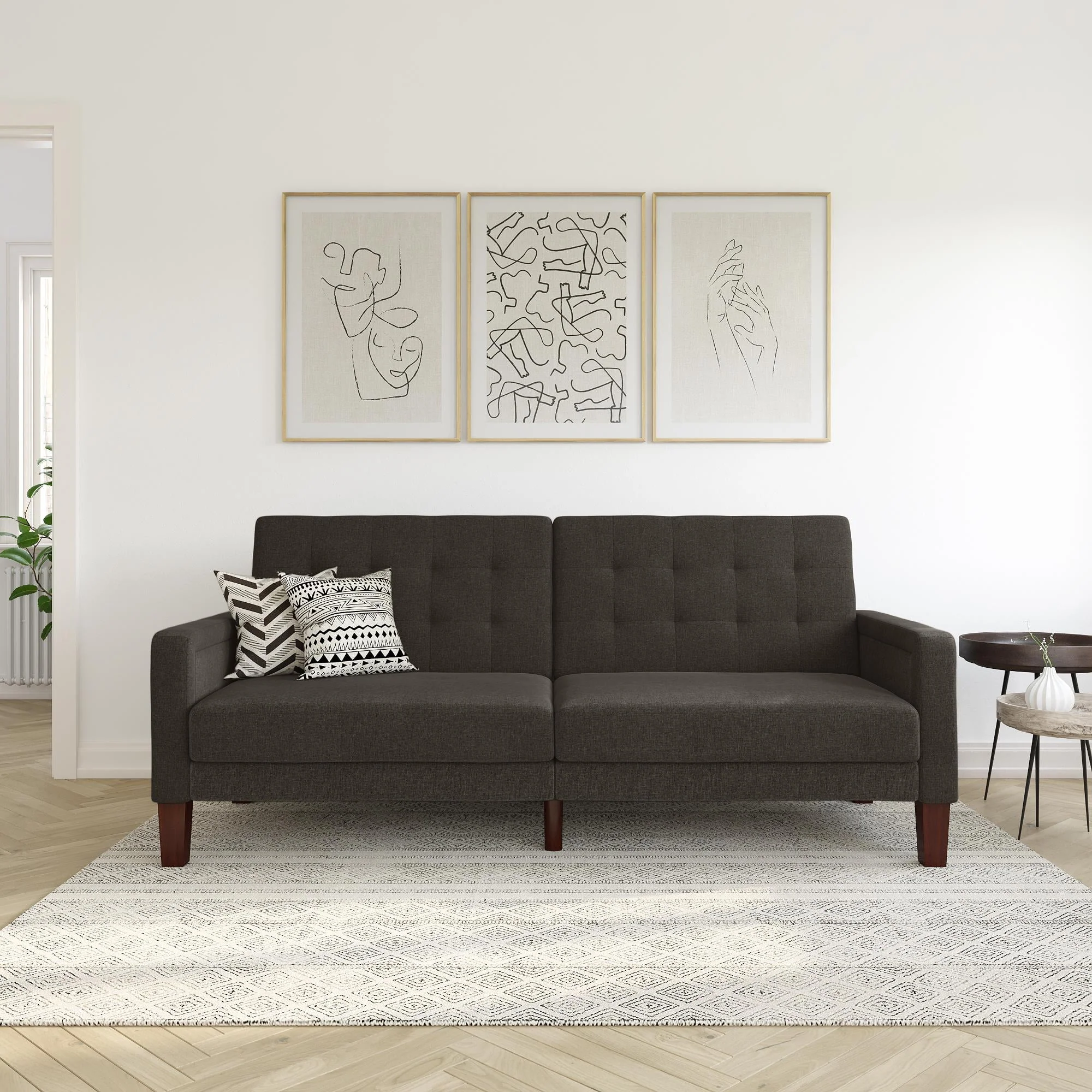 Better Homes & Gardens Porter Fabric Tufted Futon, Gray Linen