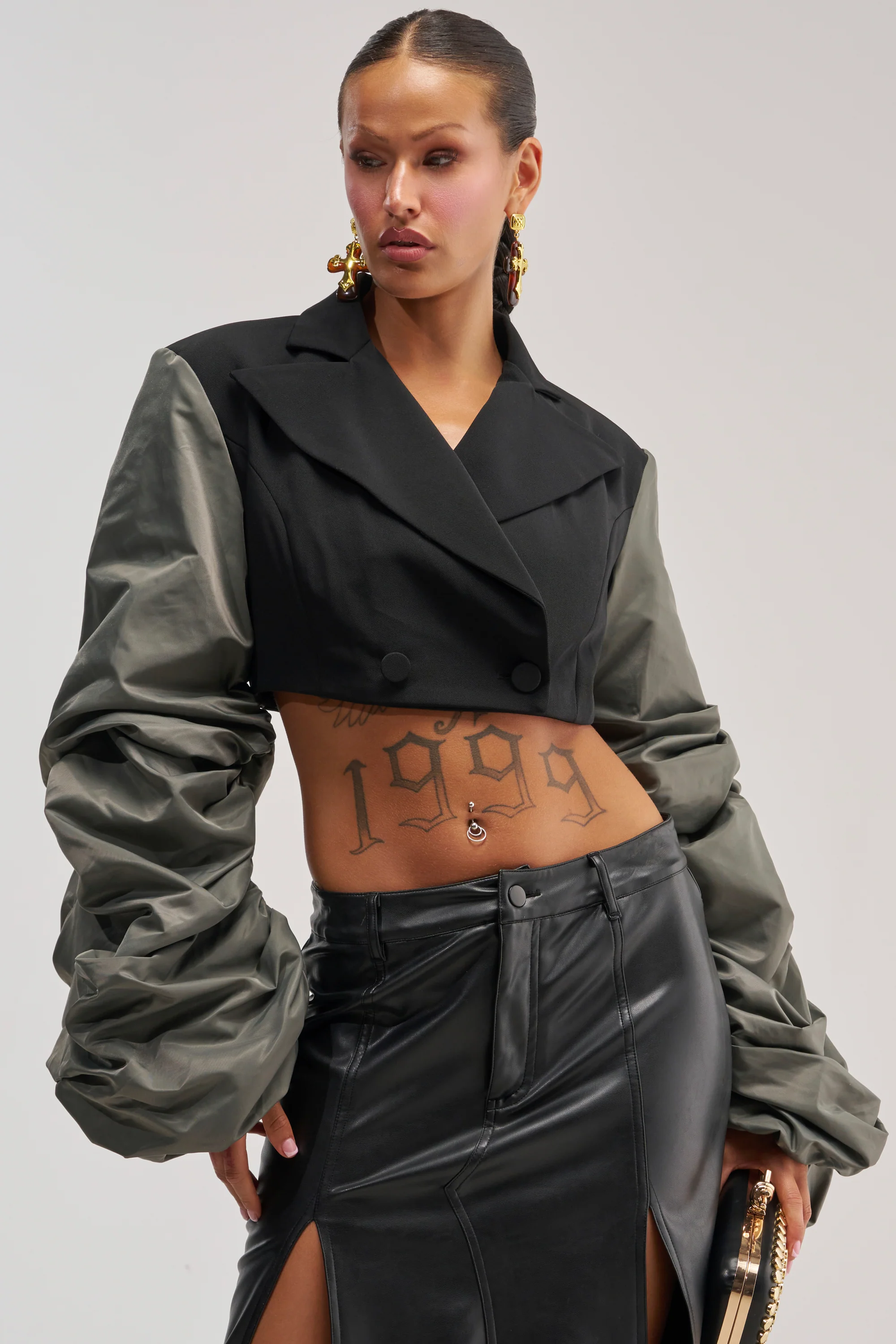 MIXED FEELINGS RUCHED SLEEVE BLAZER - Akira Store