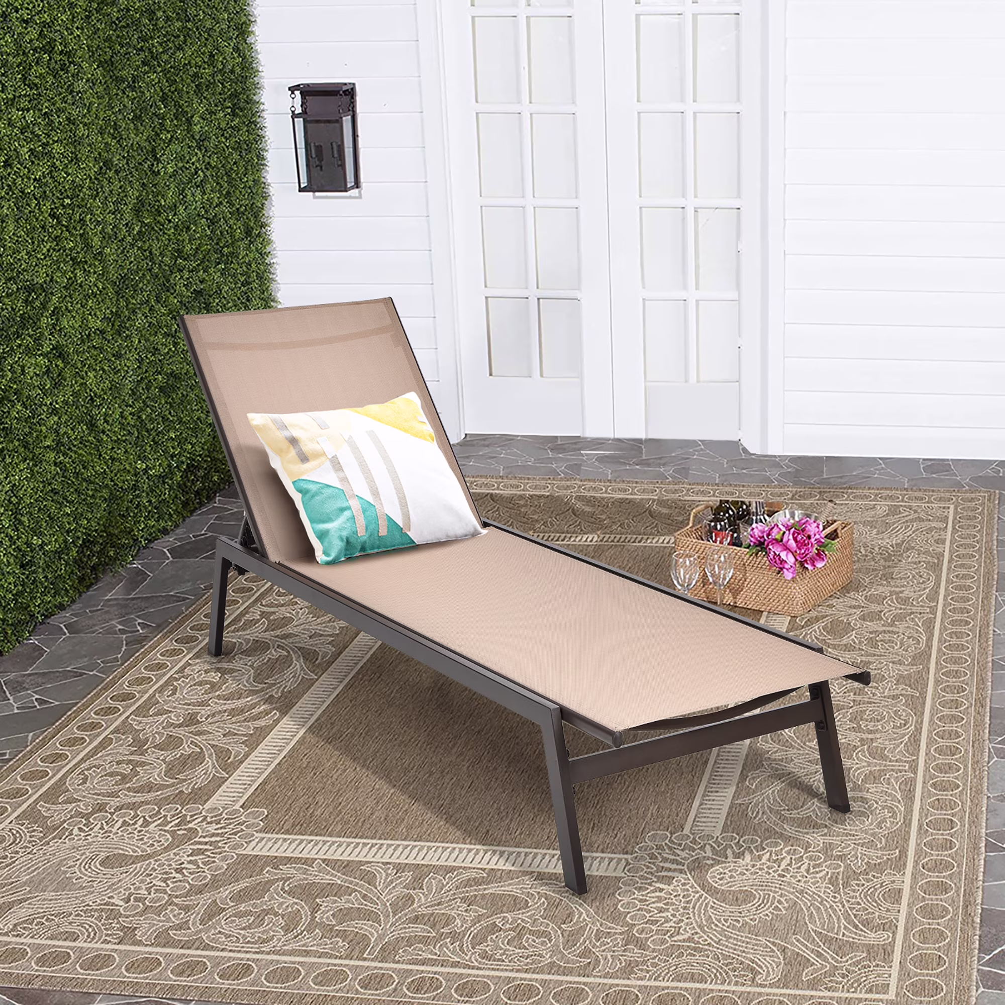 Costway  Patio Lounge Chair Chaise Recliner Back Adjustable Garden Deck Brown