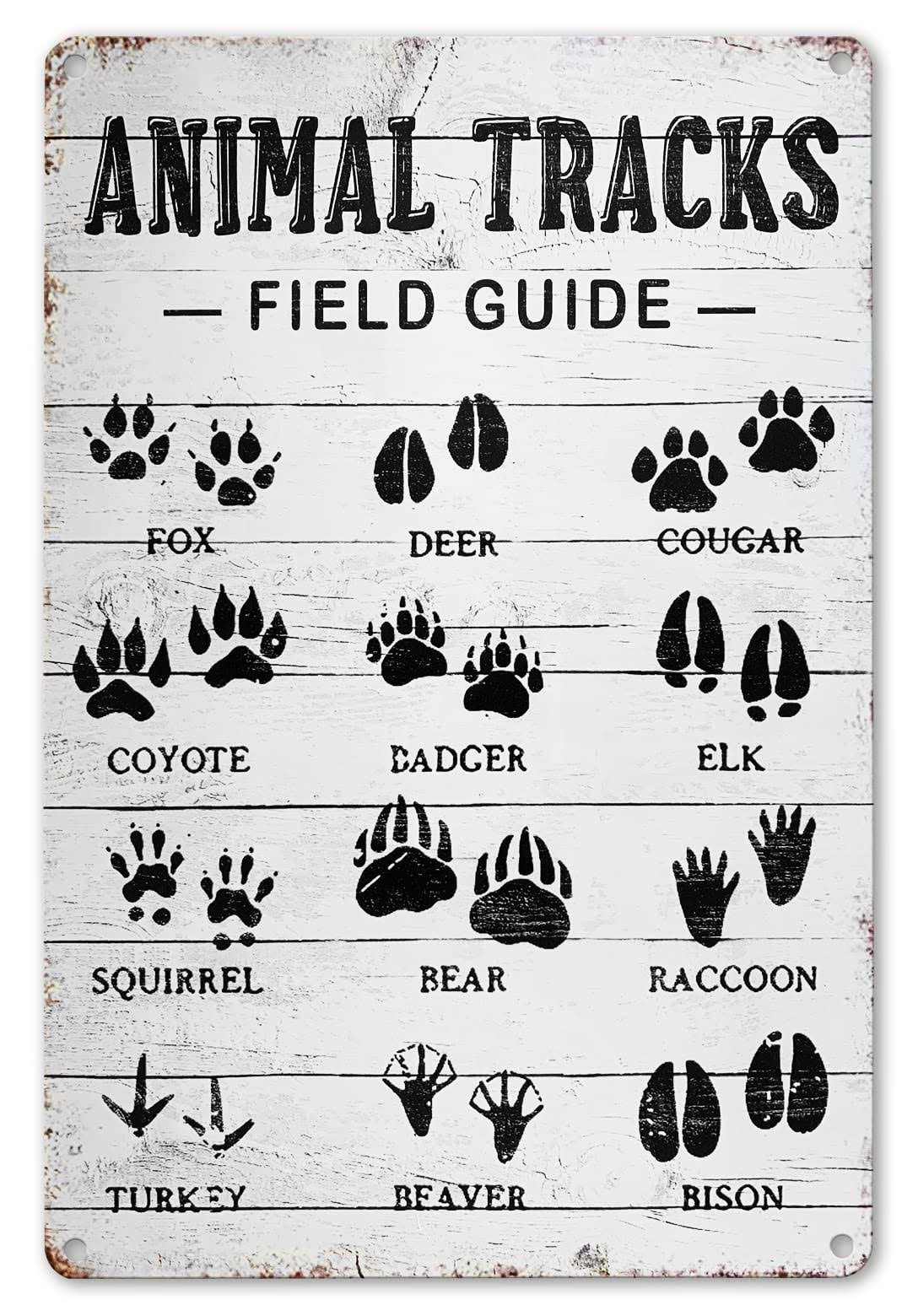 CrazySign Animal Tracks Field Guide Sign Log Cabin Wall Decor, Forest Hunting Decor, Boy Nursery Decor 8 x 12 inch (211)
