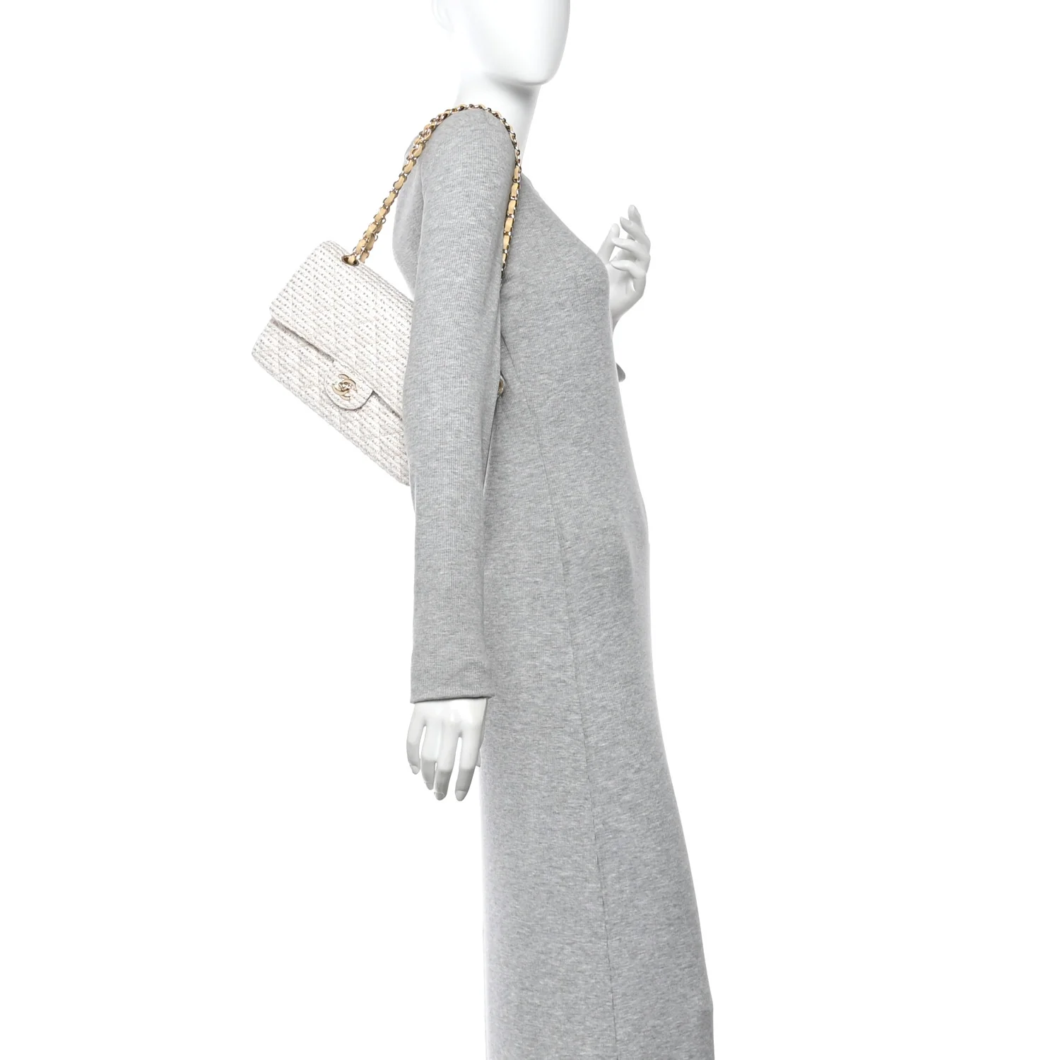 Tweed Medium Double Flap White