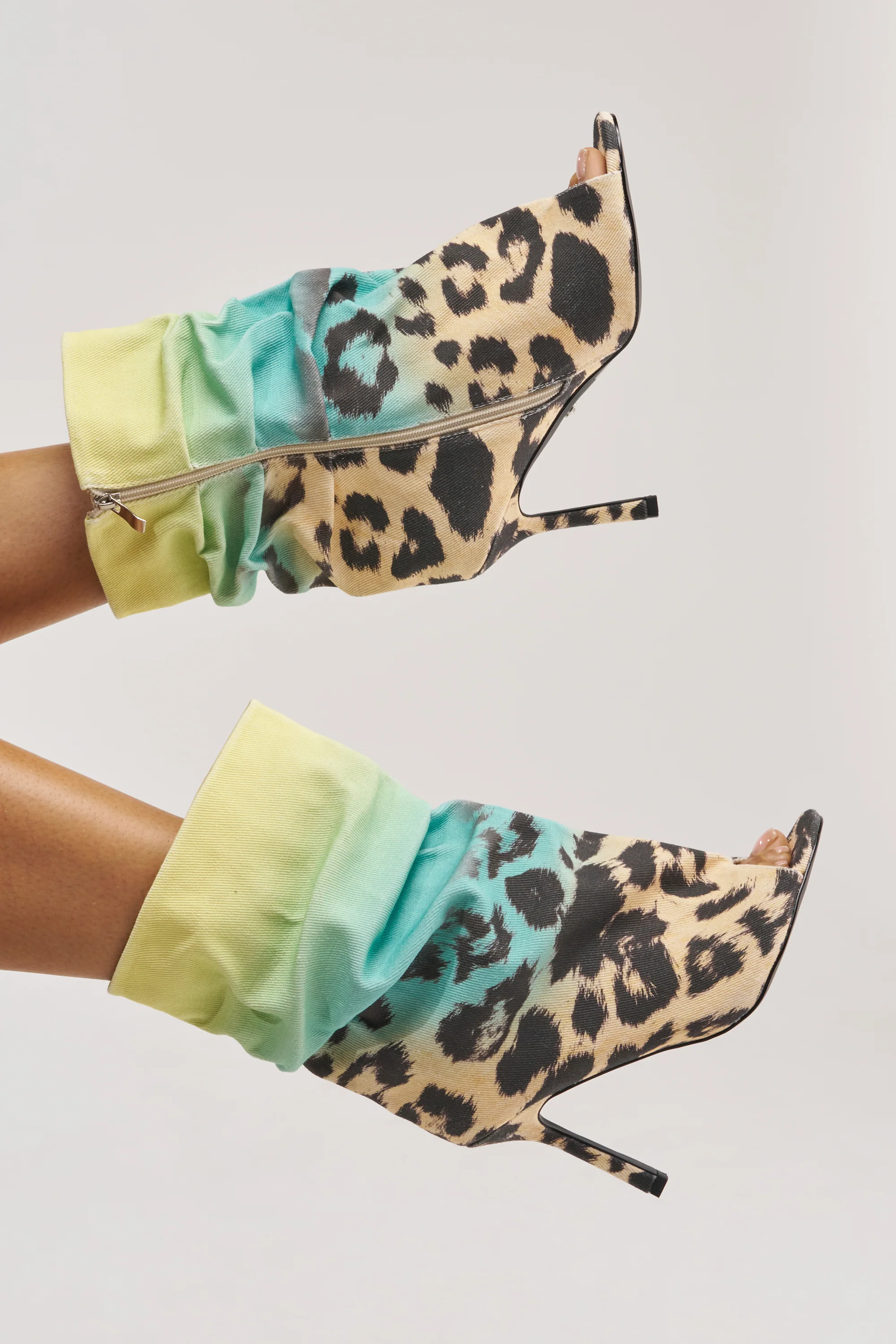 AKIRA GOLD ALMOST MULTI OMBRE LEOPARD OPEN TOE BOOTIE - Akira Store