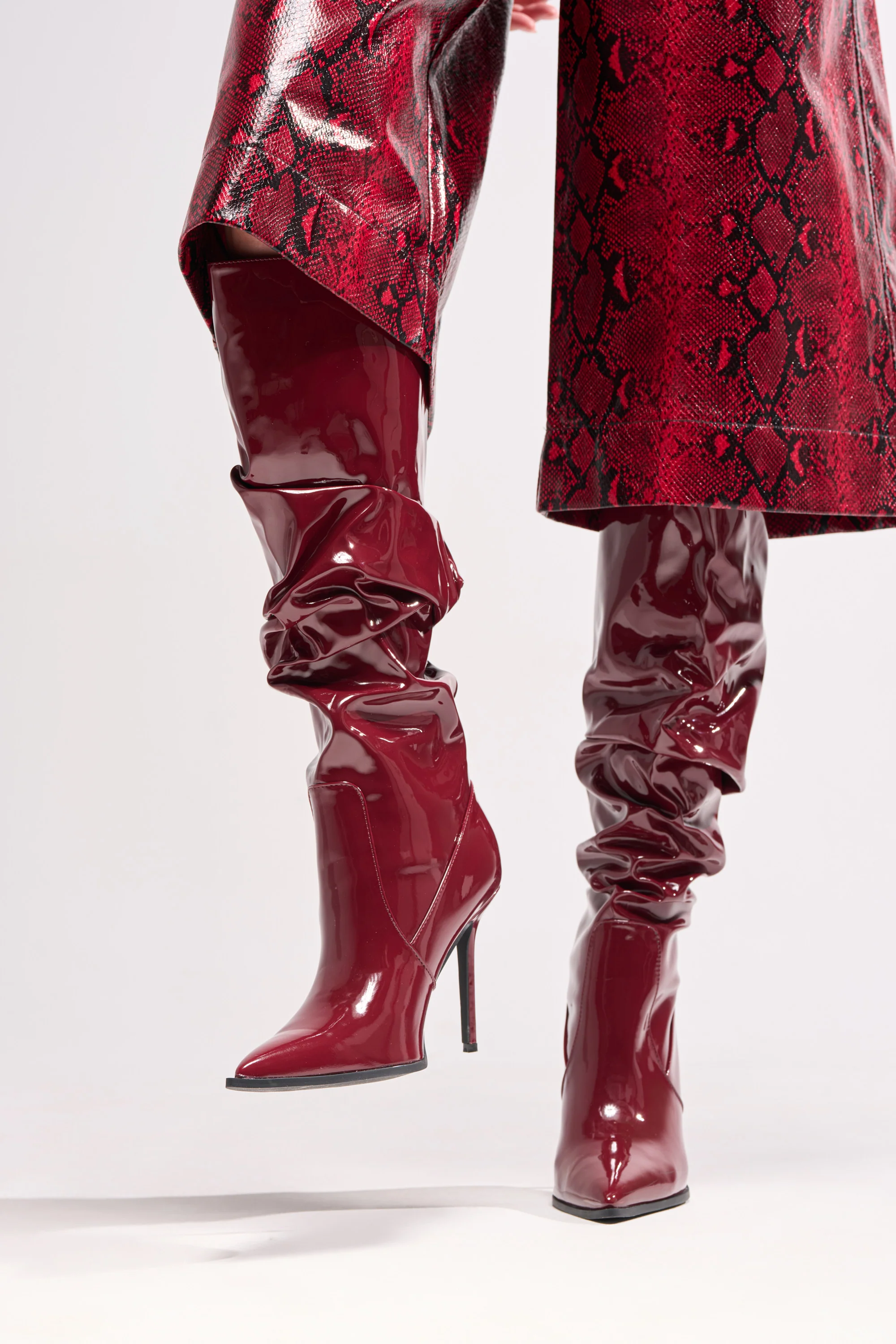 AZALEA WANG MITICA BURGUNDY PATENT SLOUCH BOOT - Akira Store