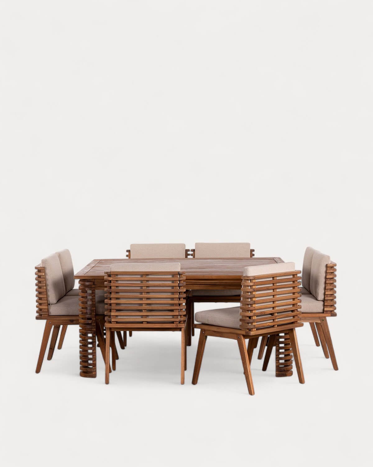 Hazan - Set de Mesa Cuadrada (160x160 cm) y 8 Sillas de Madera de Acacia y Tela de Exterior Hazan