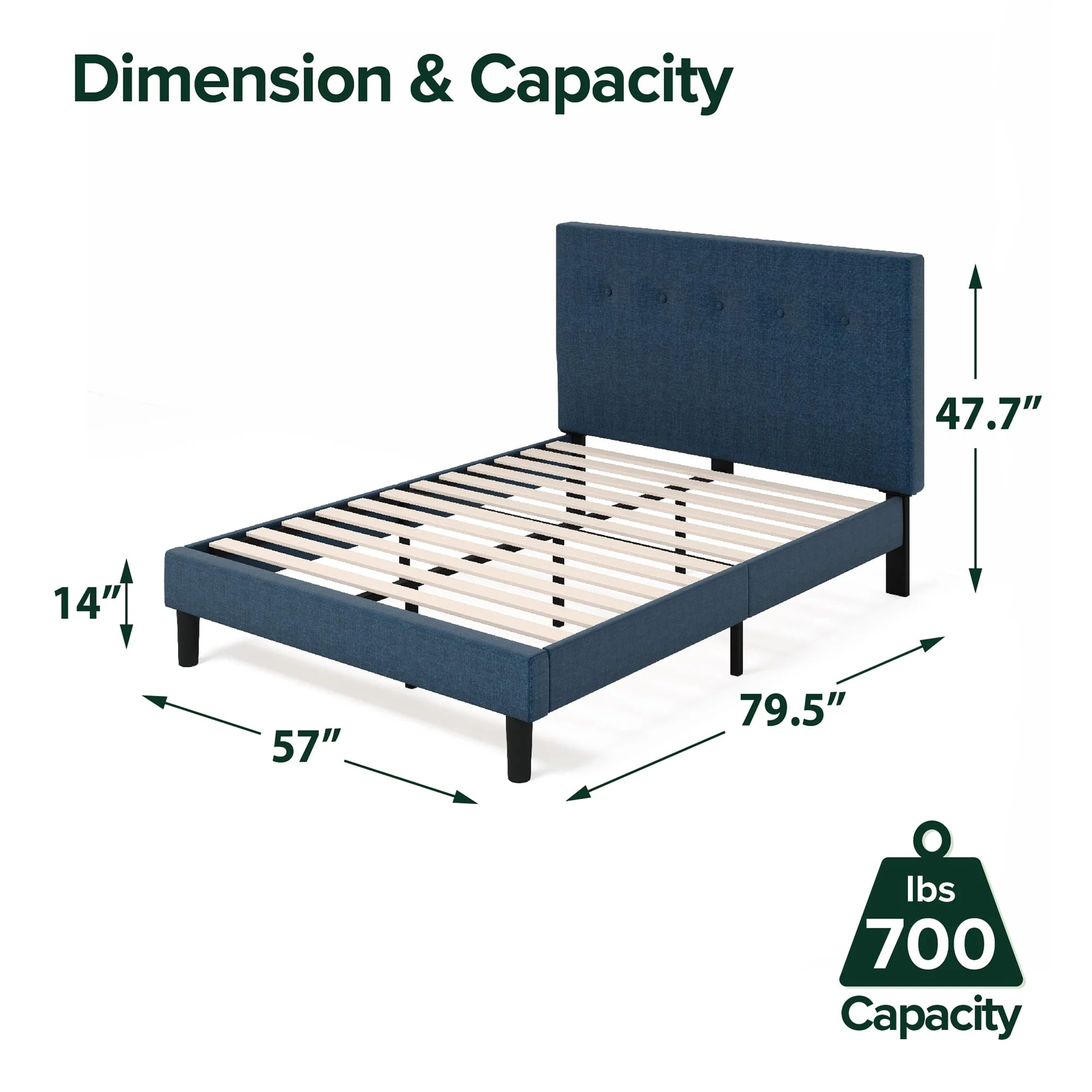 Zinus Omkaram 47" Upholstered Navy Platform Bed, Full(Full)