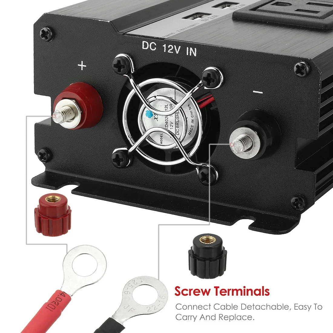 1000W Power Inverter 12V to 110VAC US Outlet 2.4A USB Port  Indicate Black