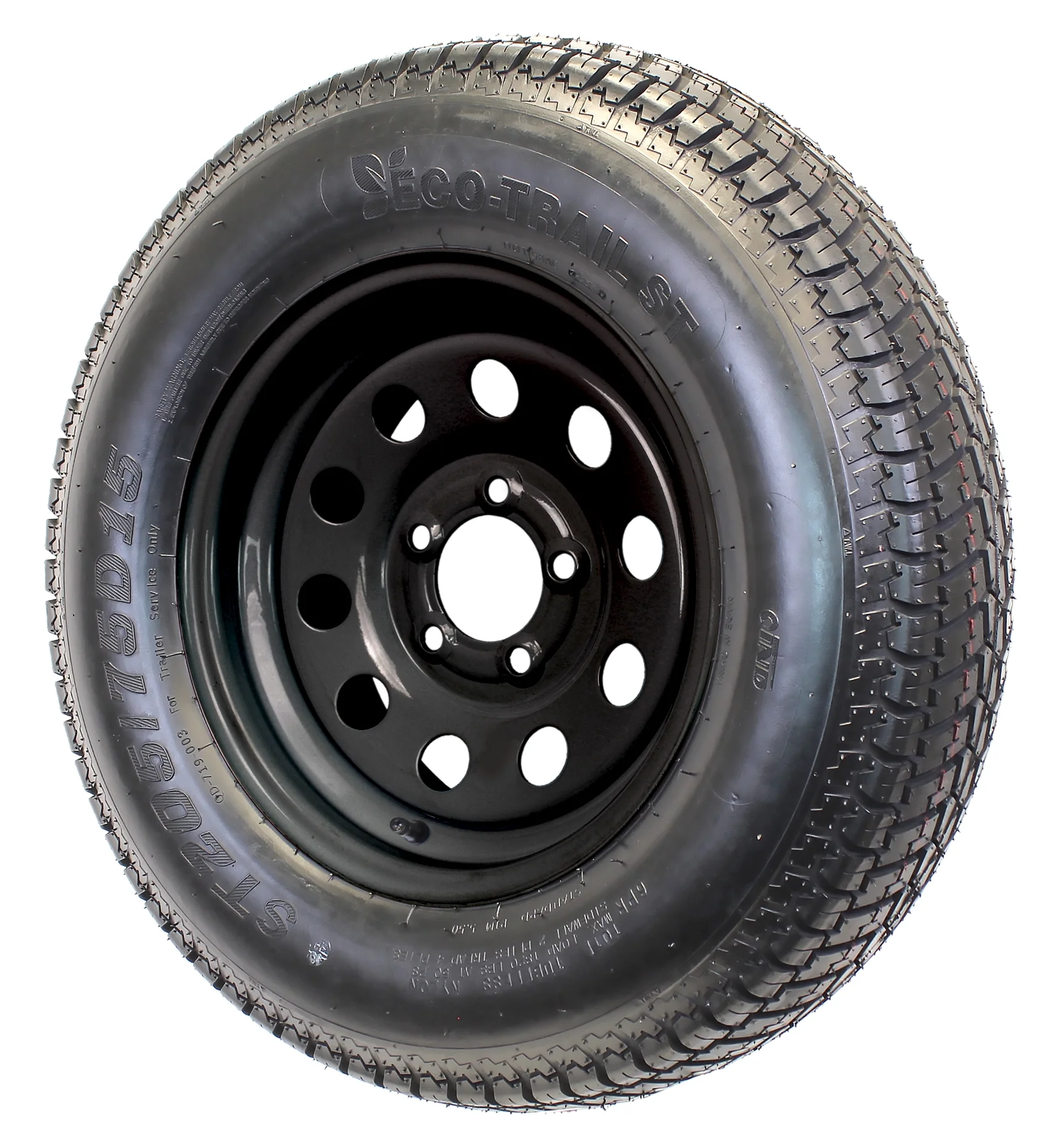Ecustomrim 2 - Pk Trailer Tire on Black Wheel Mod Rim ST205/75D15 Load C 5 Lug on 4.5 15 x 5